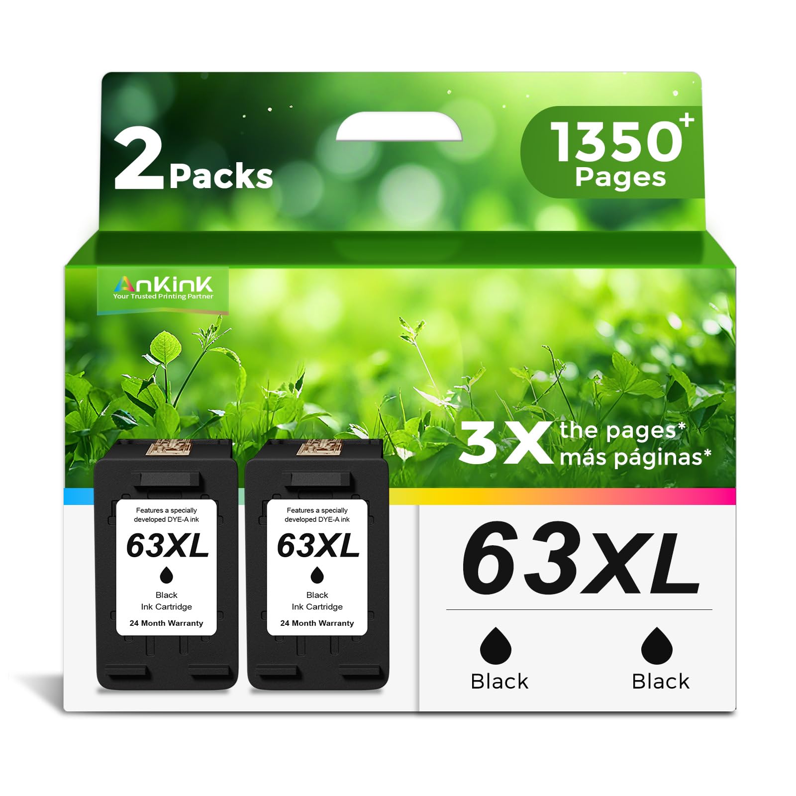 Ankink cartucho 63XL empacado frontal muestra contenido listo para instalar