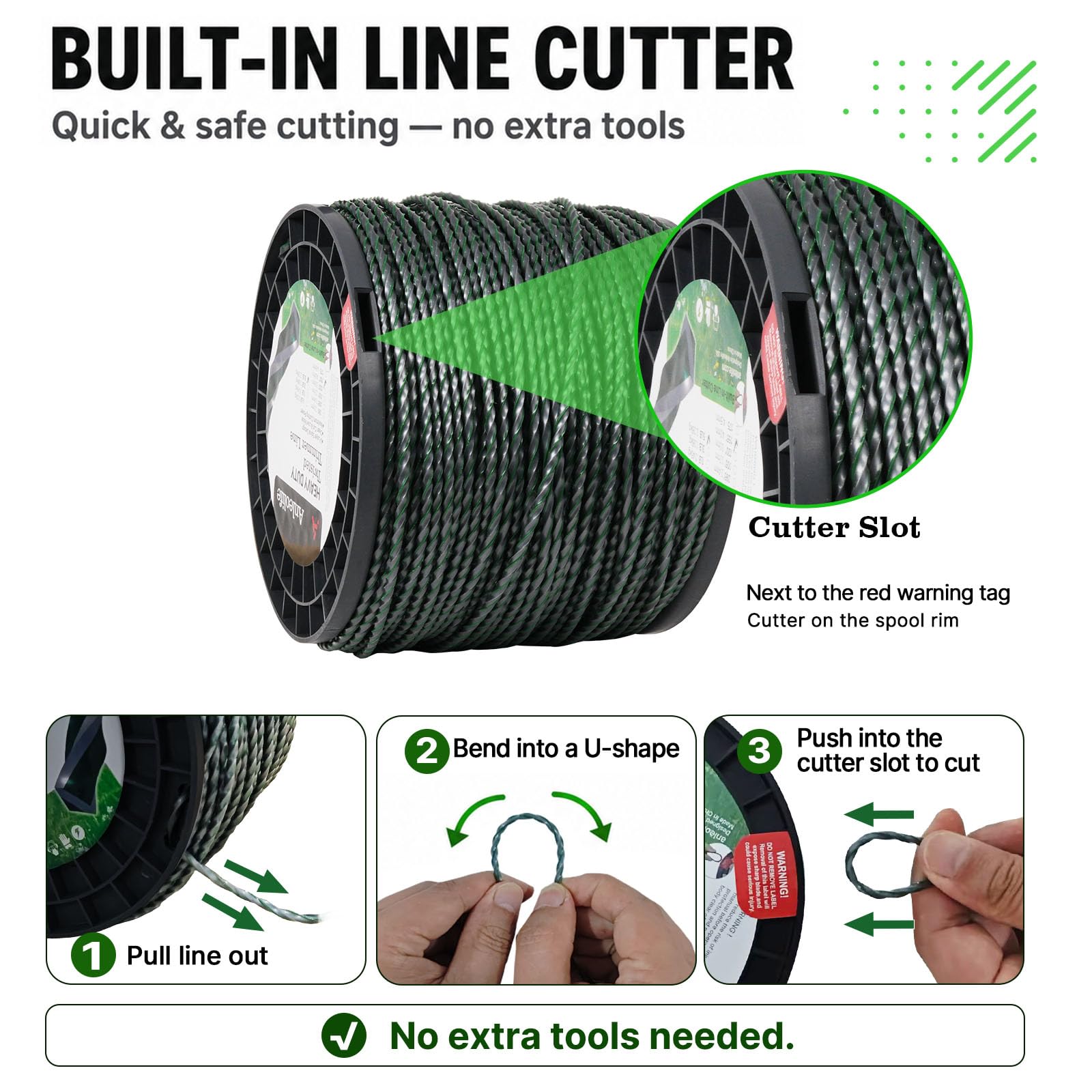 A ANLEOLIFE spool next to ruler showing 1181 ft scale for longer runtime