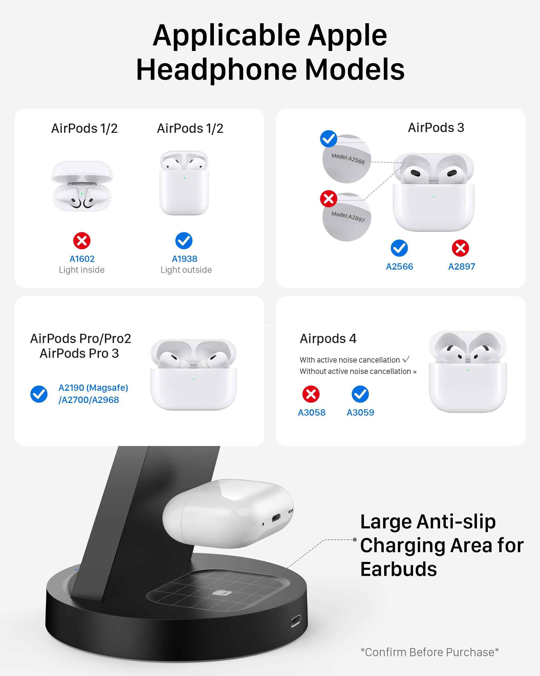Anlmz AirPods en base inalámbrica, carga cómoda y sin cables