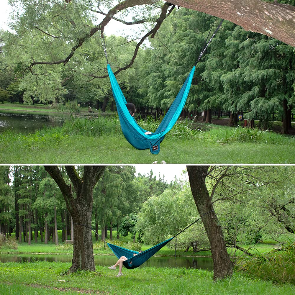 AnorTrek hamaca colgada en jardín mostrando confort y uso recreativo en exteriores