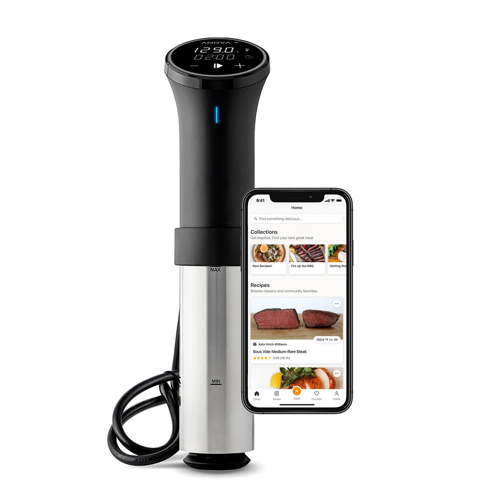 Anova Precision Cooker 3.0 frontal mostrando su cuerpo de acero inoxidable y potencia