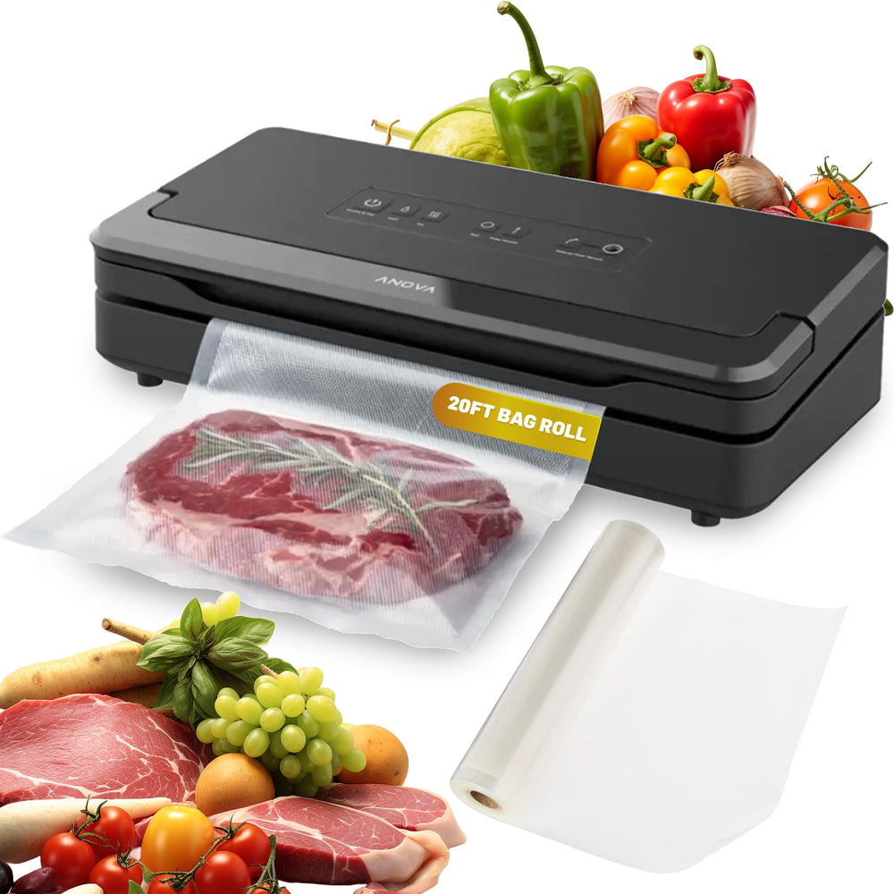 Anova Precision Vacuum Sealer Pro frontal mostrando controles y beneficios de potencia