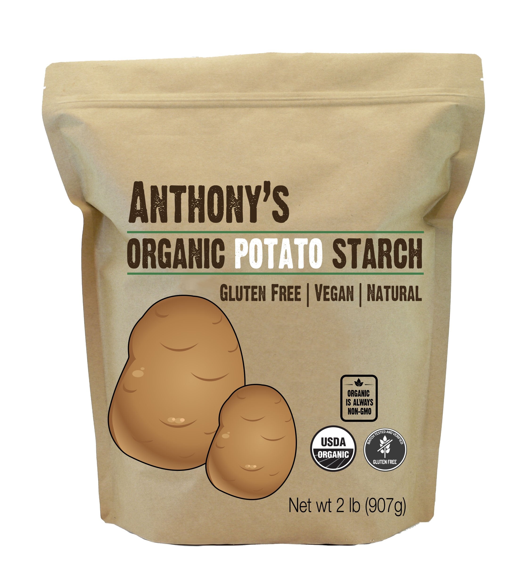 Anthony's paquete frontal mostrando sello orgánico y beneficio de pureza