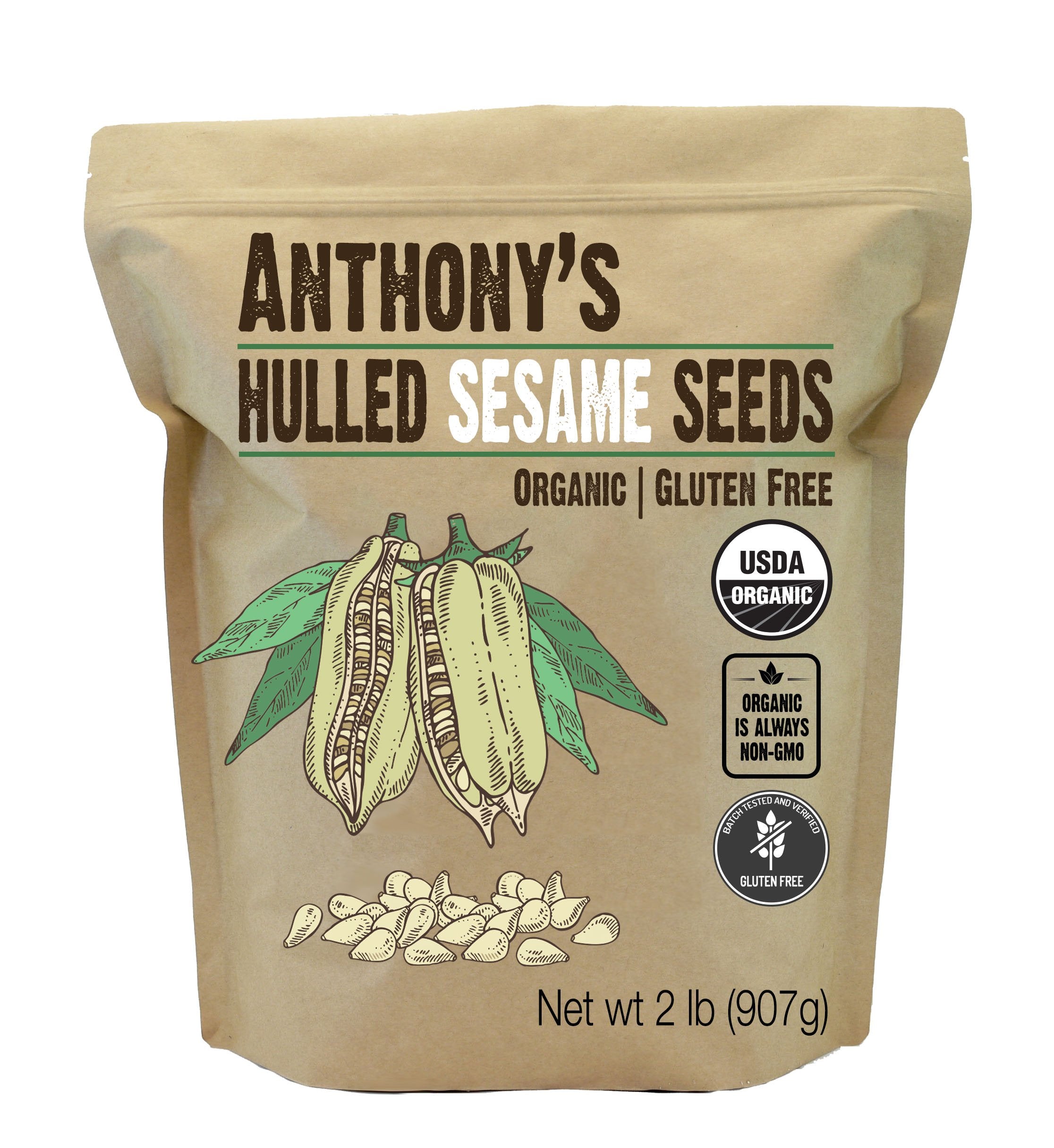 Anthony's envase frontal de semillas de sésamo peladas, orgánico y práctico