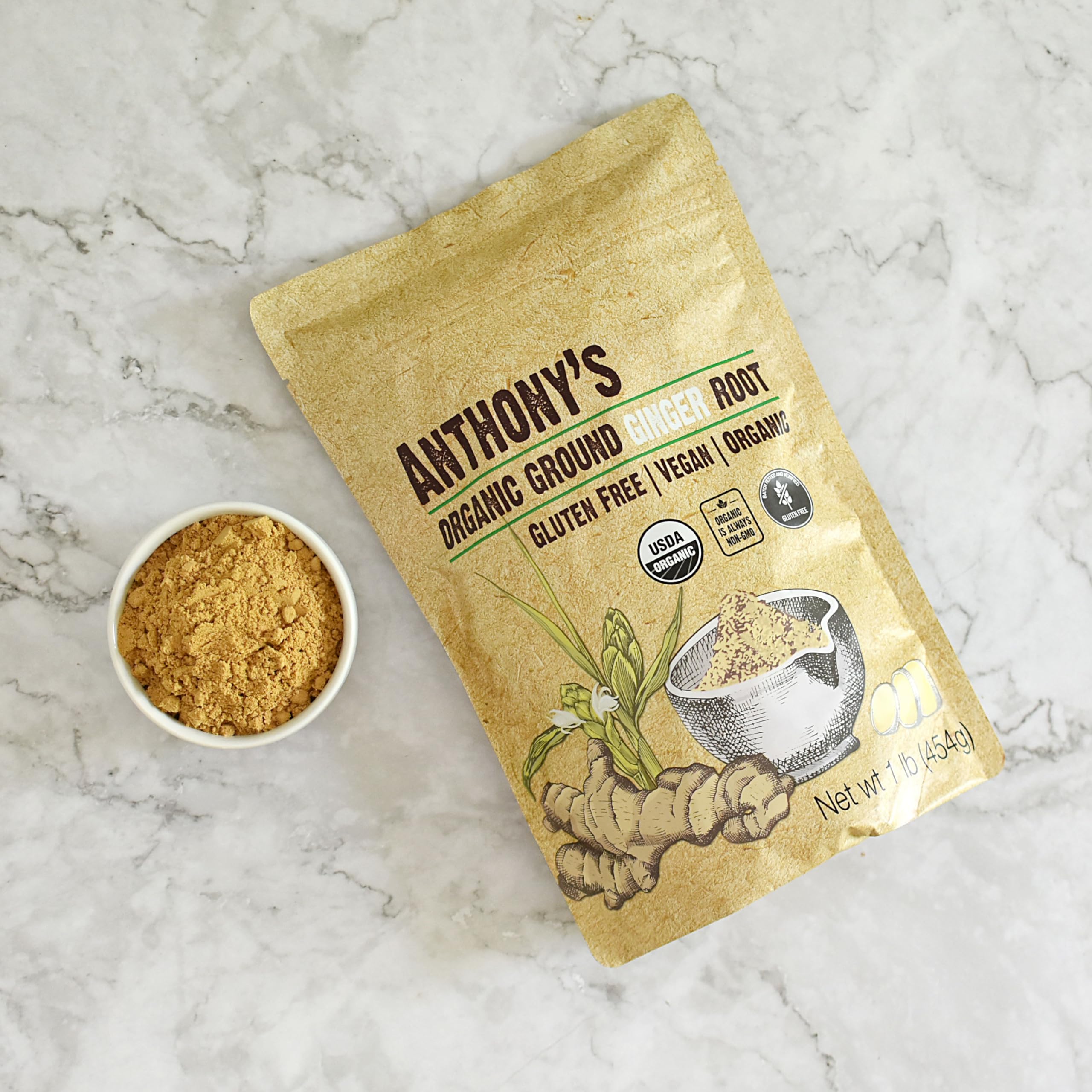 Anthony's etiqueta con certificaciones USDA Organic y Non-GMO para confianza