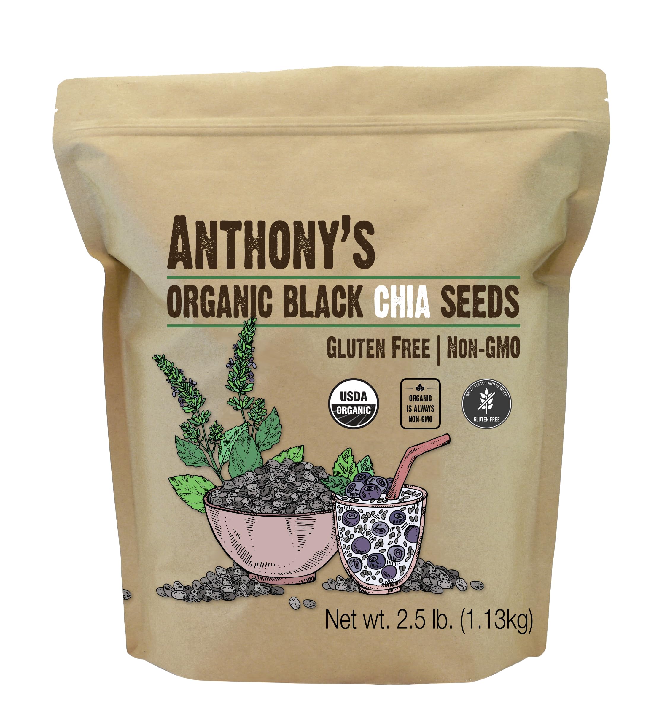 Anthony's front packaging showing 2.5 lb bag and organic label for pantry convenience
