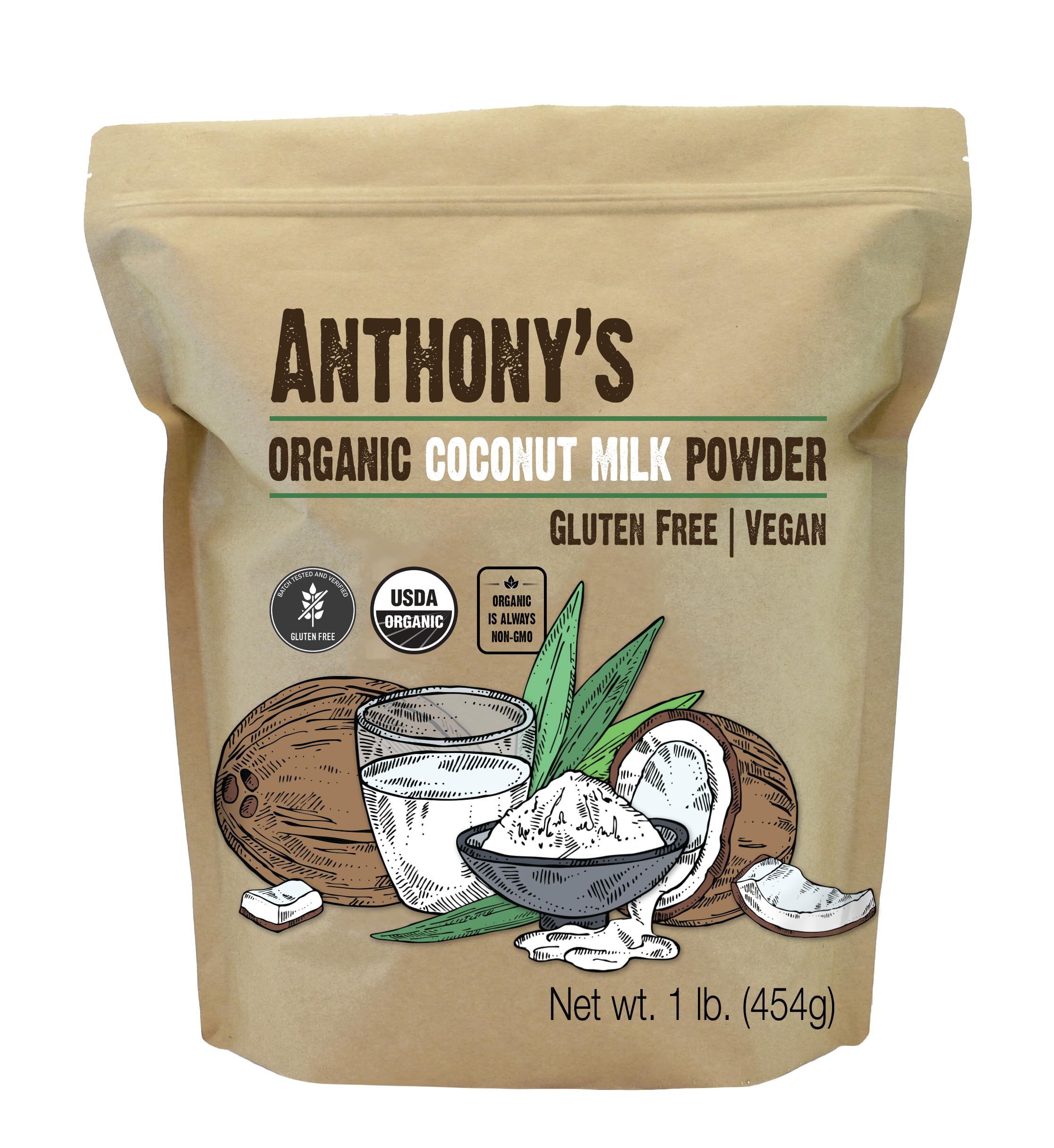 Anthony's envase frontal mostrando 1 lb y beneficios orgánicos
