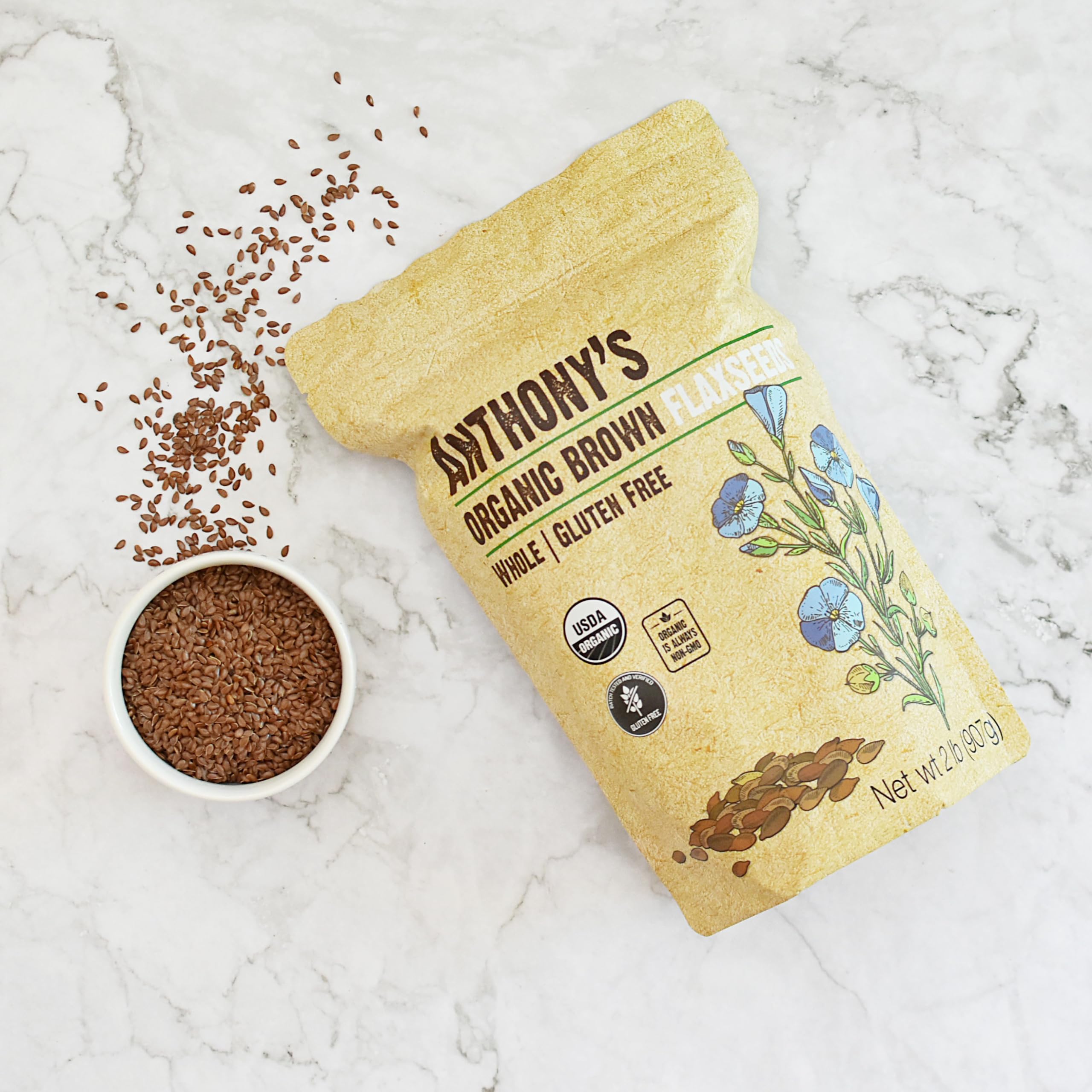 Anthony's semillas de lino mezcladas en granola casera, mejora sabor y crocancia