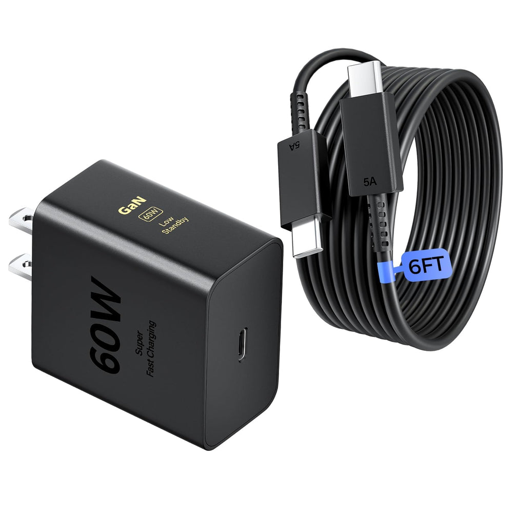 ANWPF cargador 60W vista frontal y compacto, carga rápida fiable
