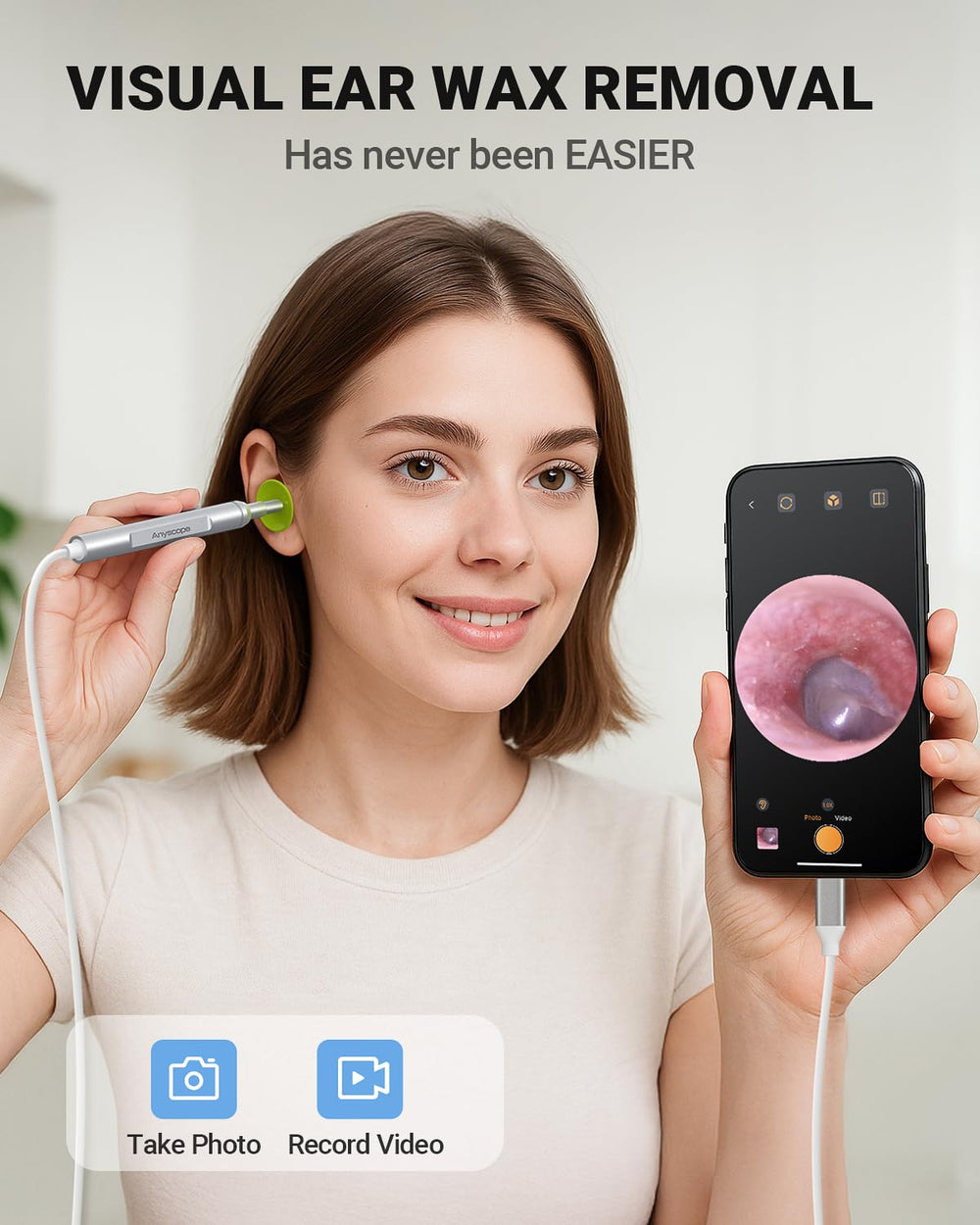 AnyScope primer plano de la lente y seis LEDs para imágenes nítidas