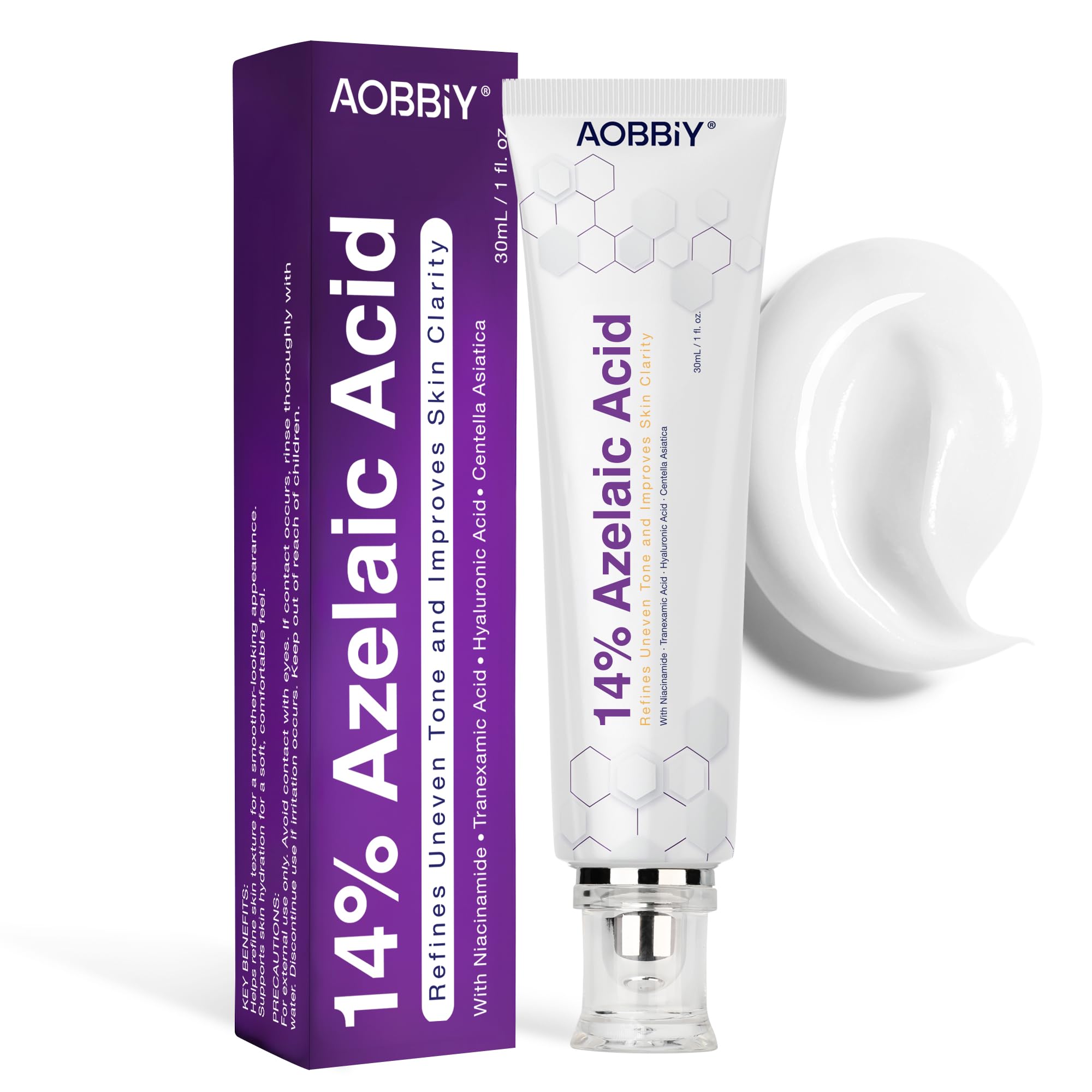 AOBBIY envase frontal de la crema ácida azelaico mostrando diseño y peso