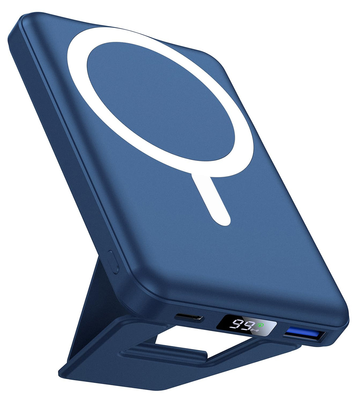 AOGUERBE vista frontal del power bank mostrando diseño y puertos, carga confiable