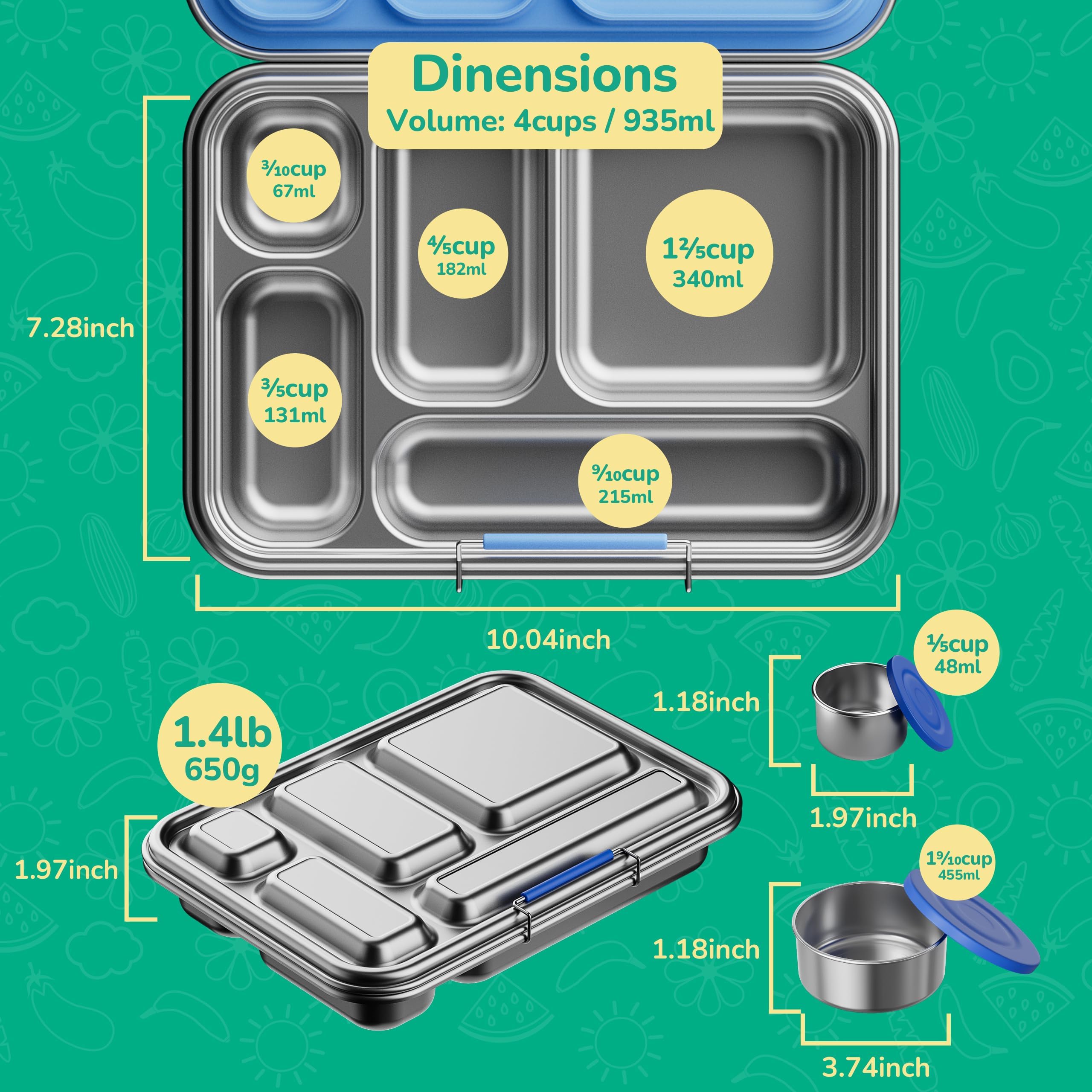 AOHEA caja con comida organizada en cinco compartimentos, mantiene porciones