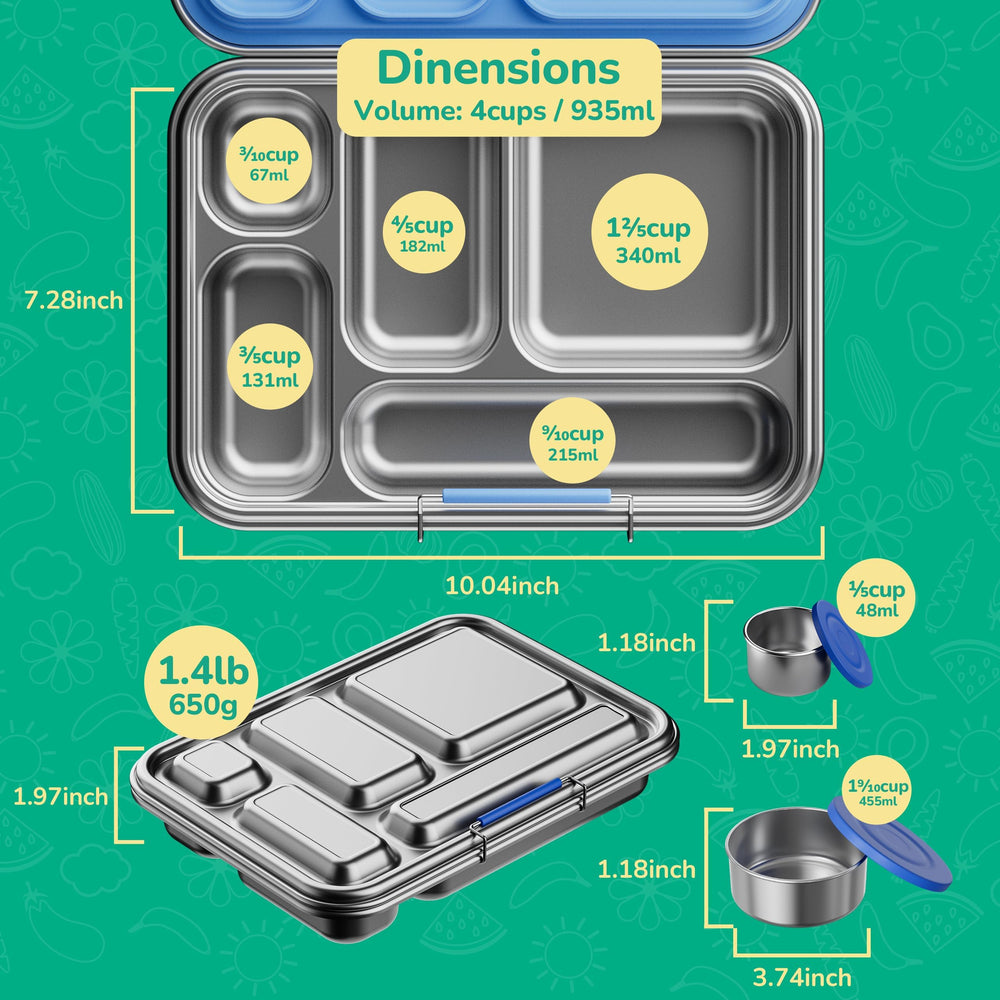 AOHEA caja con comida organizada en cinco compartimentos, mantiene porciones