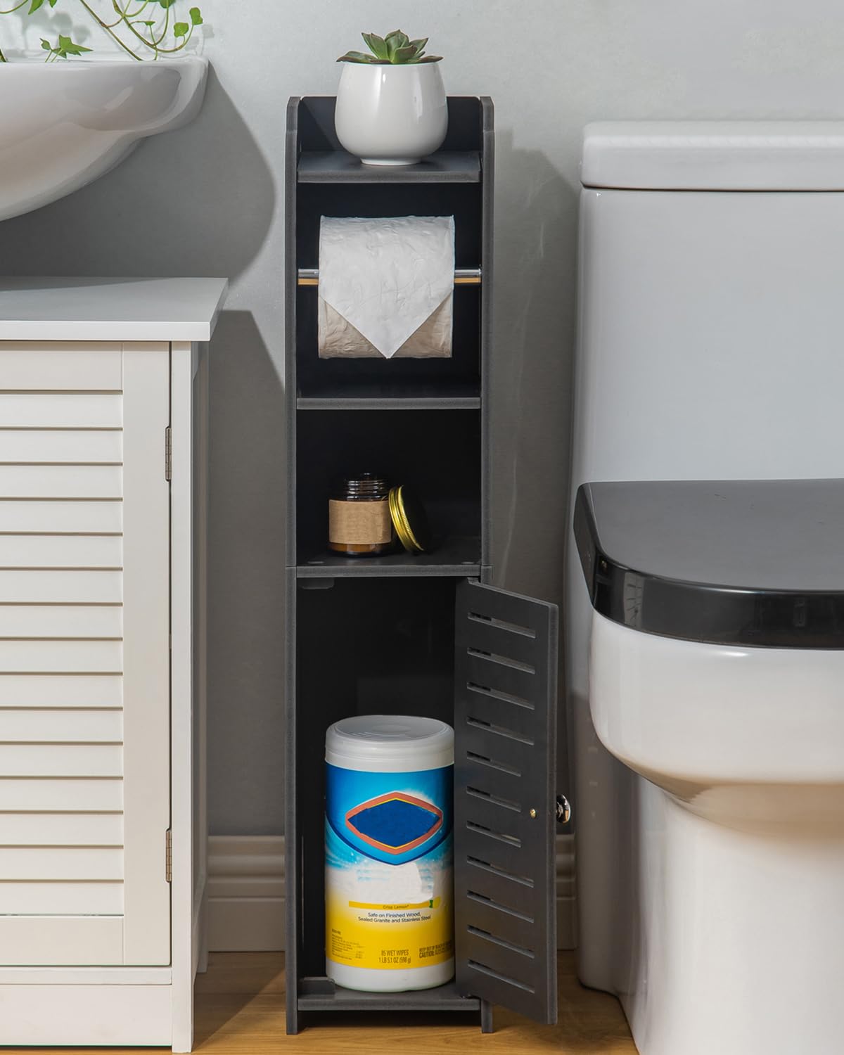 AOJEZOR base close-up storing cleaning bottle and supplies for tidy organization