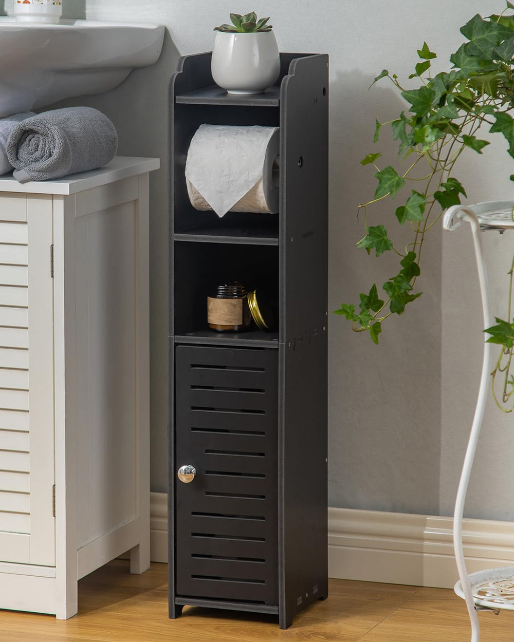 AOJEZOR front view of freestanding holder showing compact footprint and accessibility