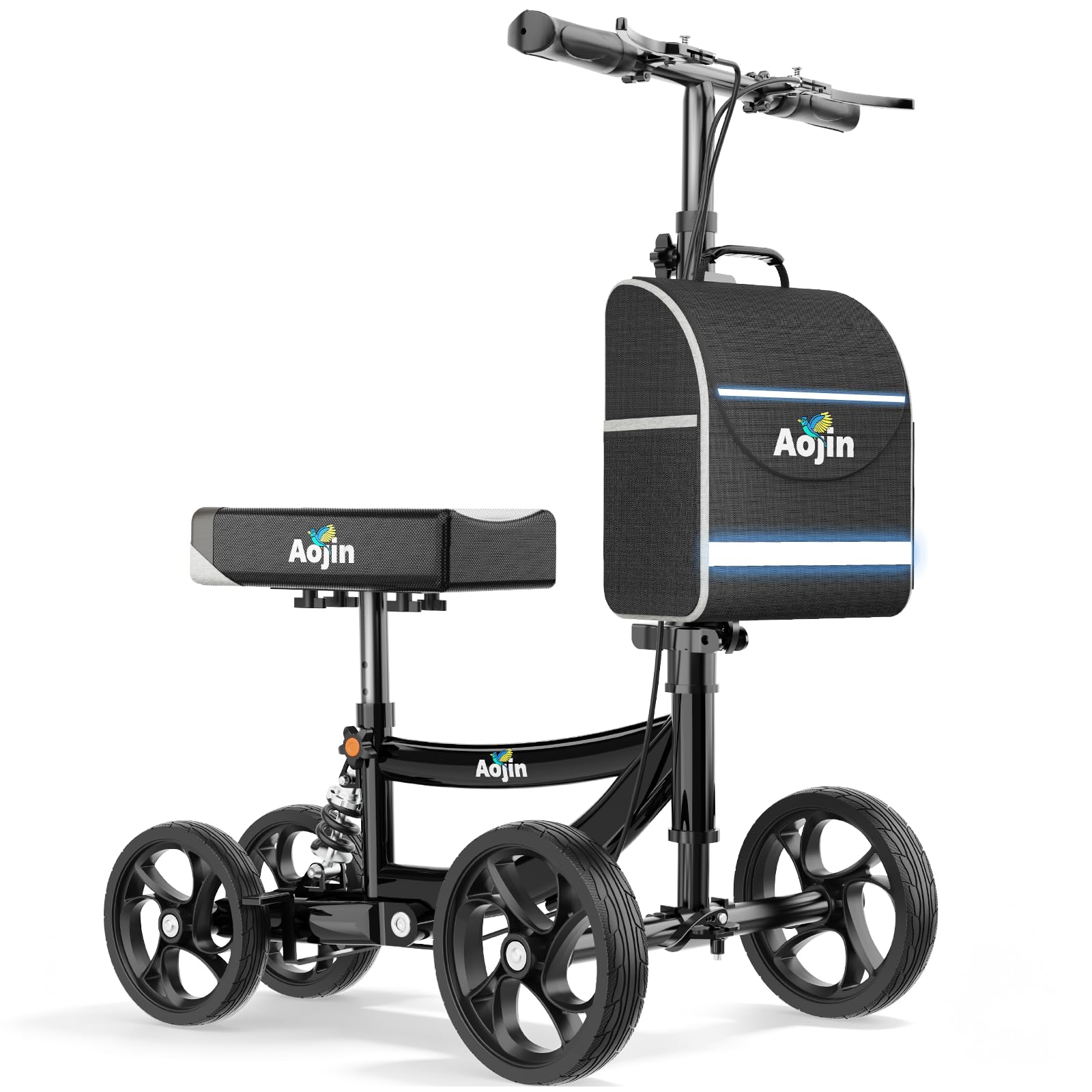 Aojin vista frontal del scooter mostrando estabilidad y diseño robusto