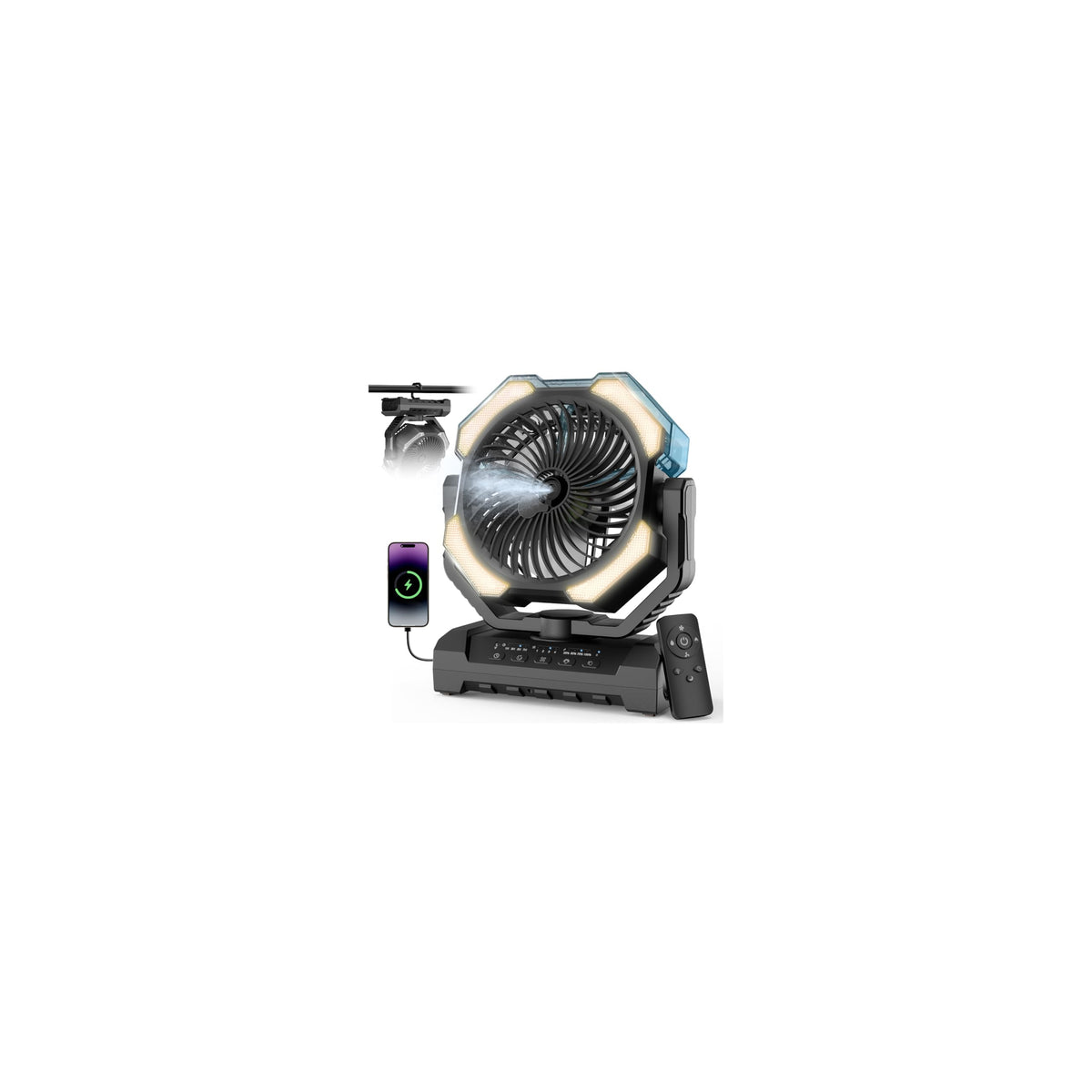 Aopircs vista frontal del ventilador portátil con niebla y control