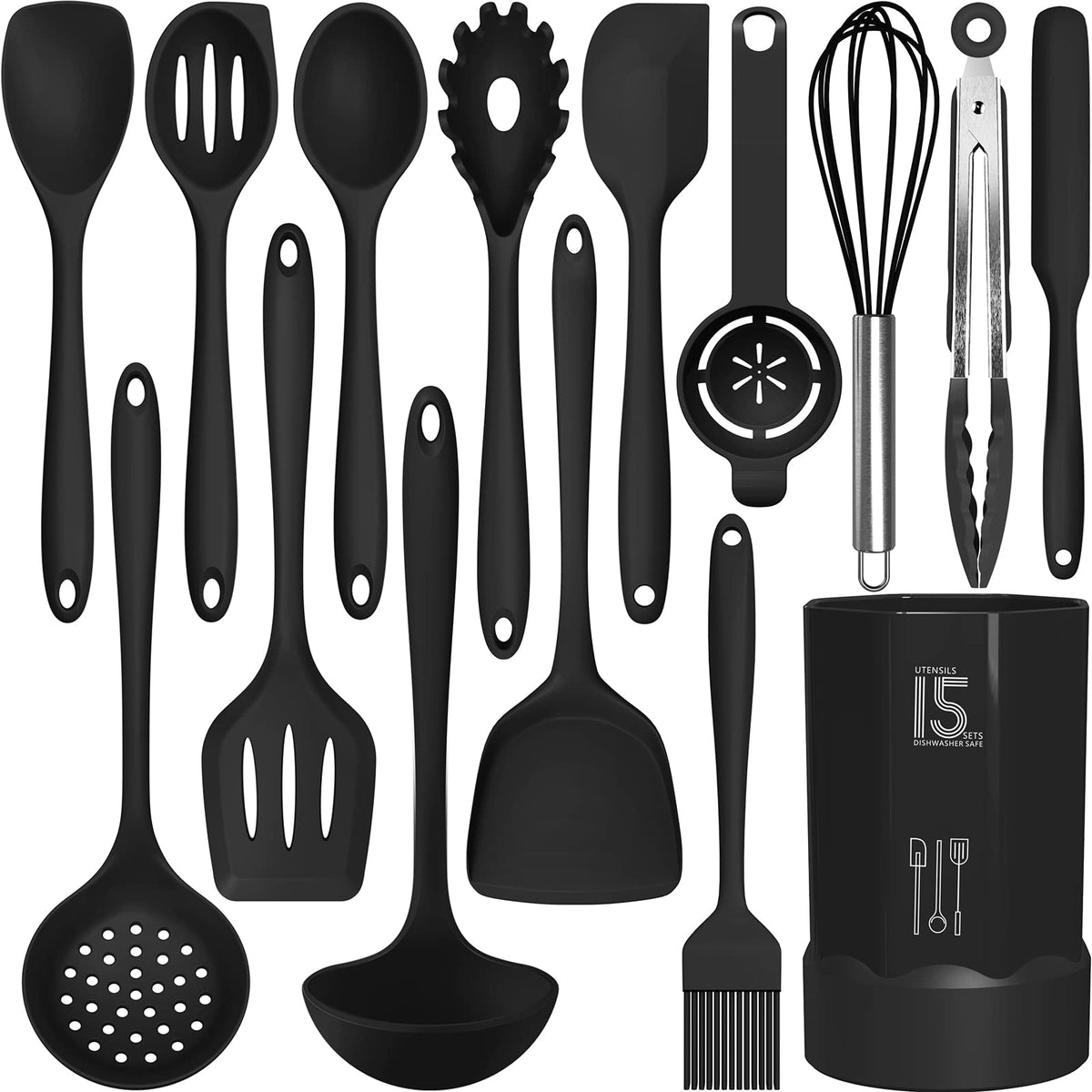 AOTHOD front packaging showcasing the full utensil set and included holder benefits