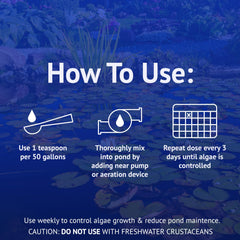 API producto en uso sobre estanque con aireación, mejora claridad del agua