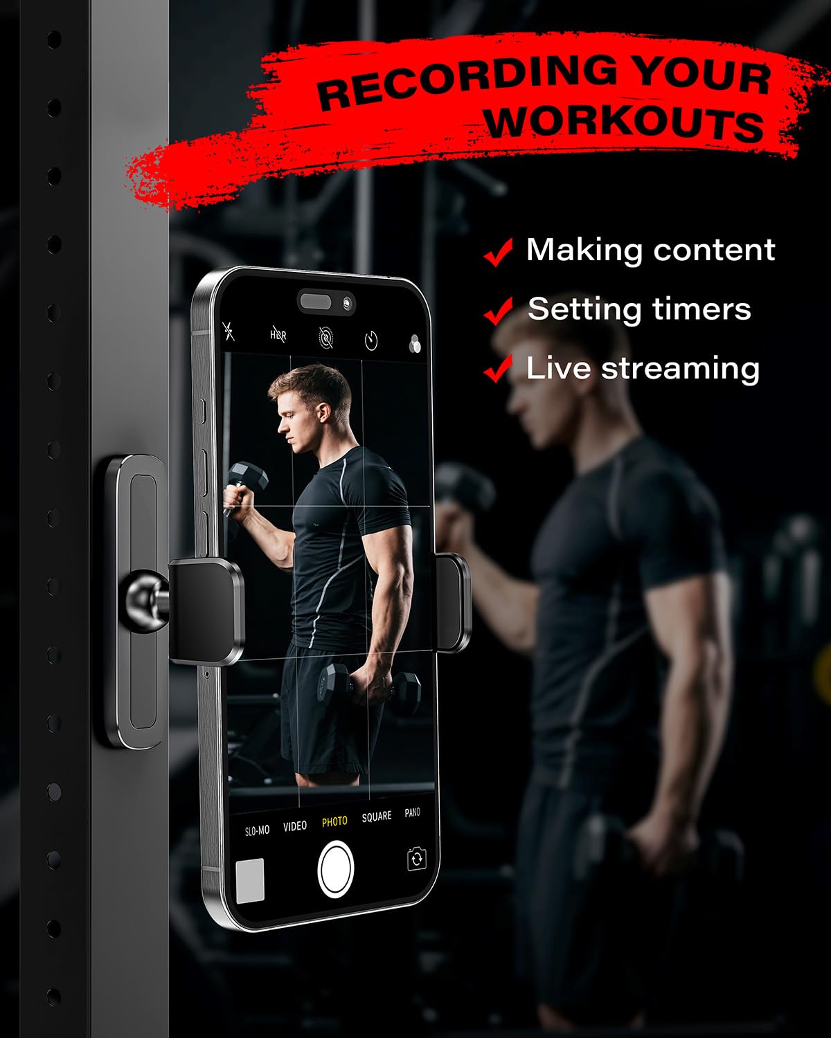 APPS2Car soporte fijado en cinta de correr mostrando uso seguro y manos libres