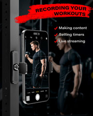 APPS2Car soporte fijado en cinta de correr mostrando uso seguro y manos libres