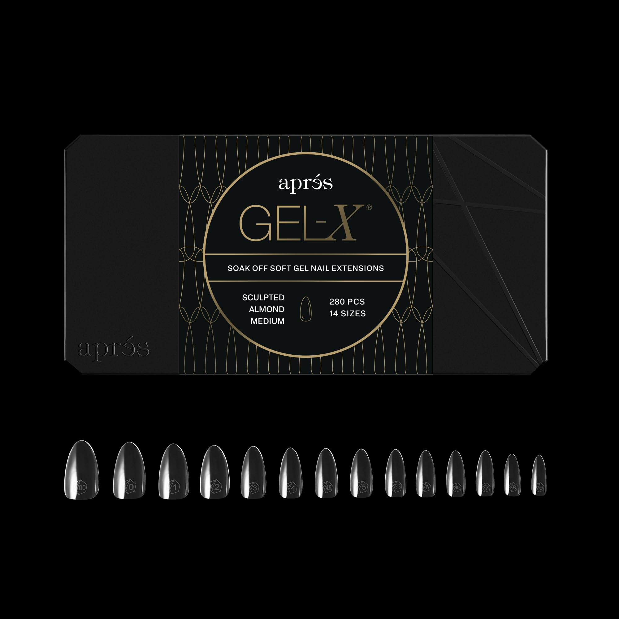 APRÉS caja frontal de Gel‑X Almond mostrando 280 tips, ideal para profesionales