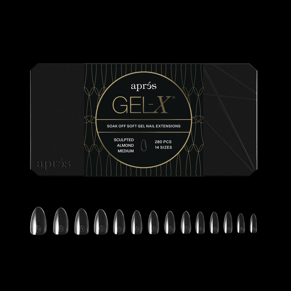 APRÉS caja frontal de Gel‑X Almond mostrando 280 tips, ideal para profesionales