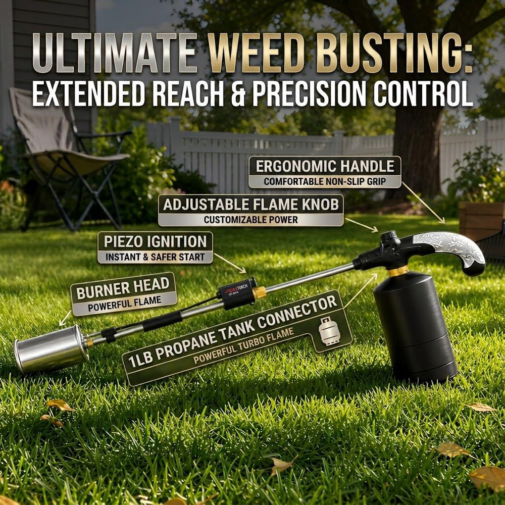 ApyraX torch in use on driveway effectively removing weeds