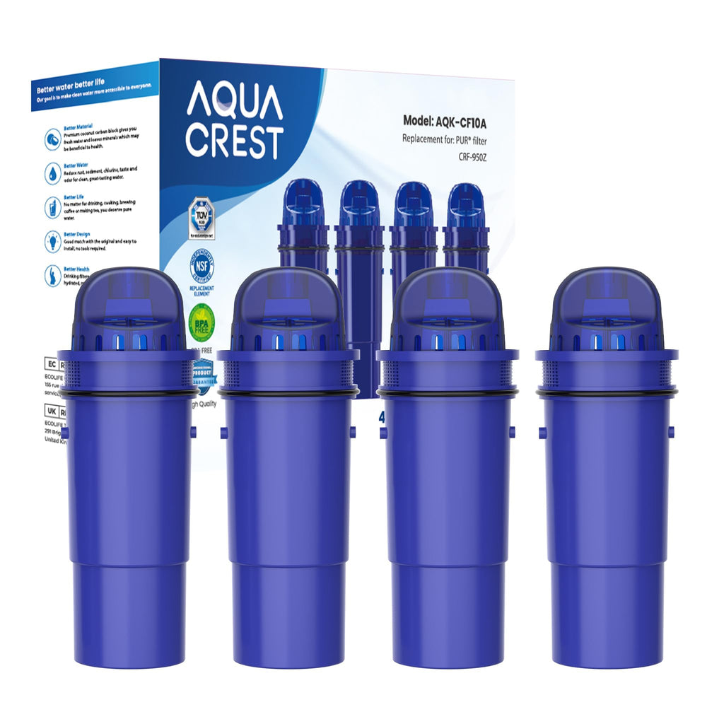 AQUA CREST frente del filtro mostrando diseño y conexiones, facilidad de instalación