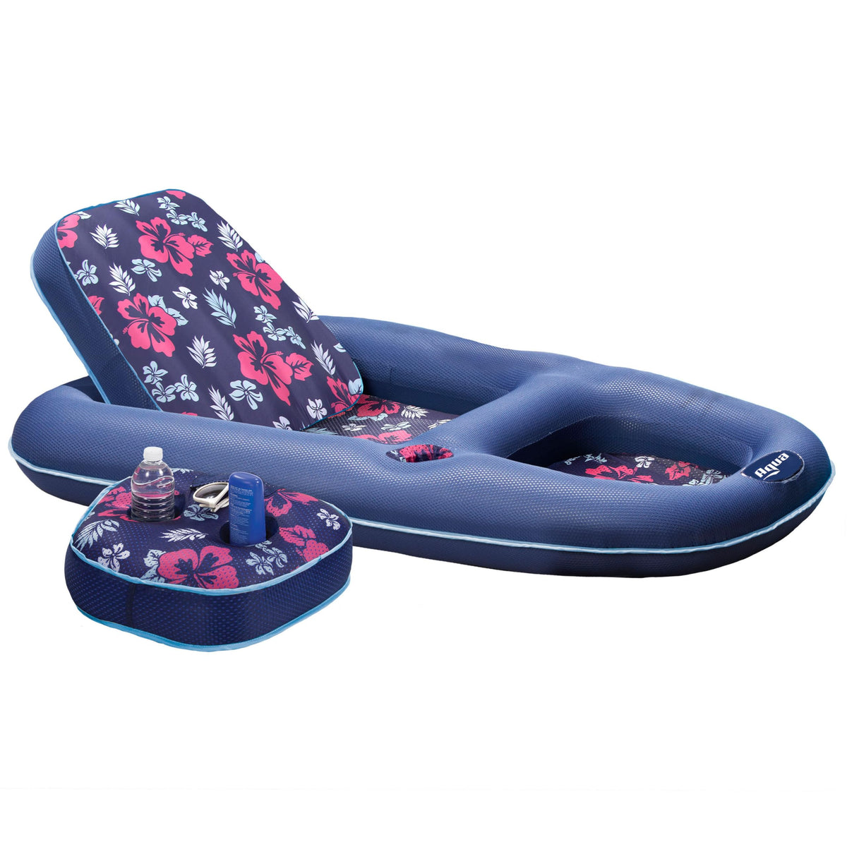Aqua LEISURE vista frontal de la colchoneta navy hibiscus, comodidad instantánea