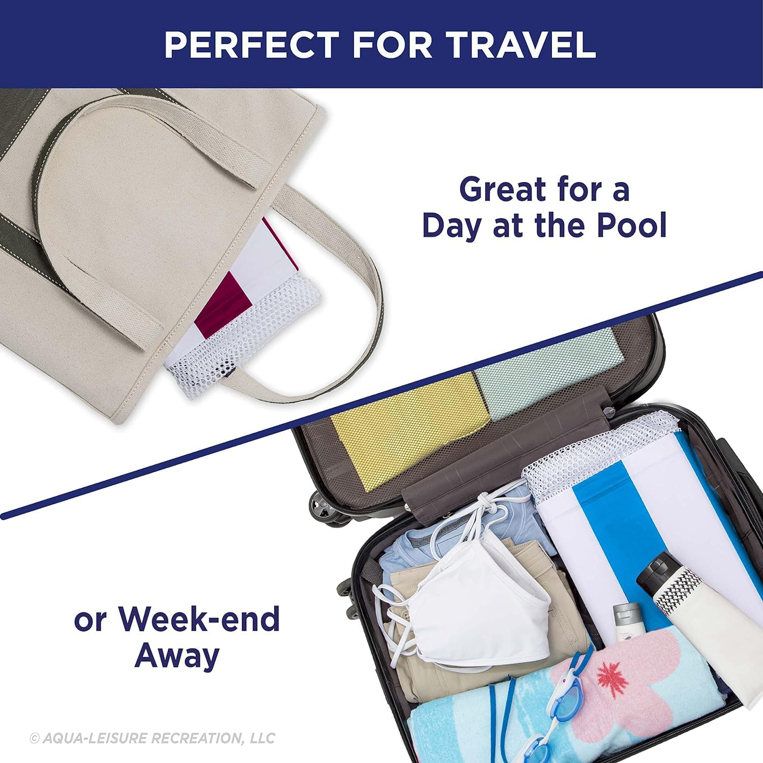 Aqua LEISURE Monterey two-pack stacked for travel-ready portability and storage