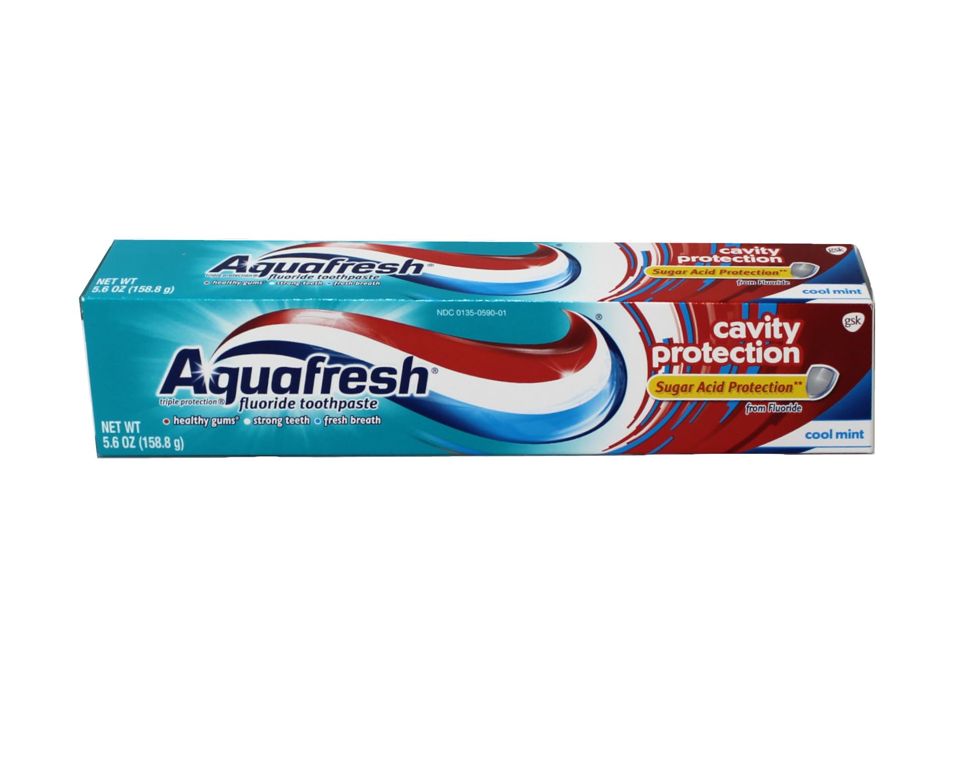 Aquafresh tubo abierto con pasta visible y muestra la textura refrescante Cool Mint