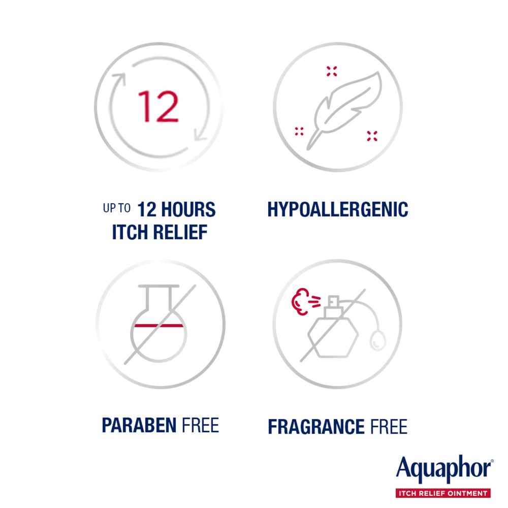 Aquaphor empaque lateral destacando ingredientes y uso seguro
