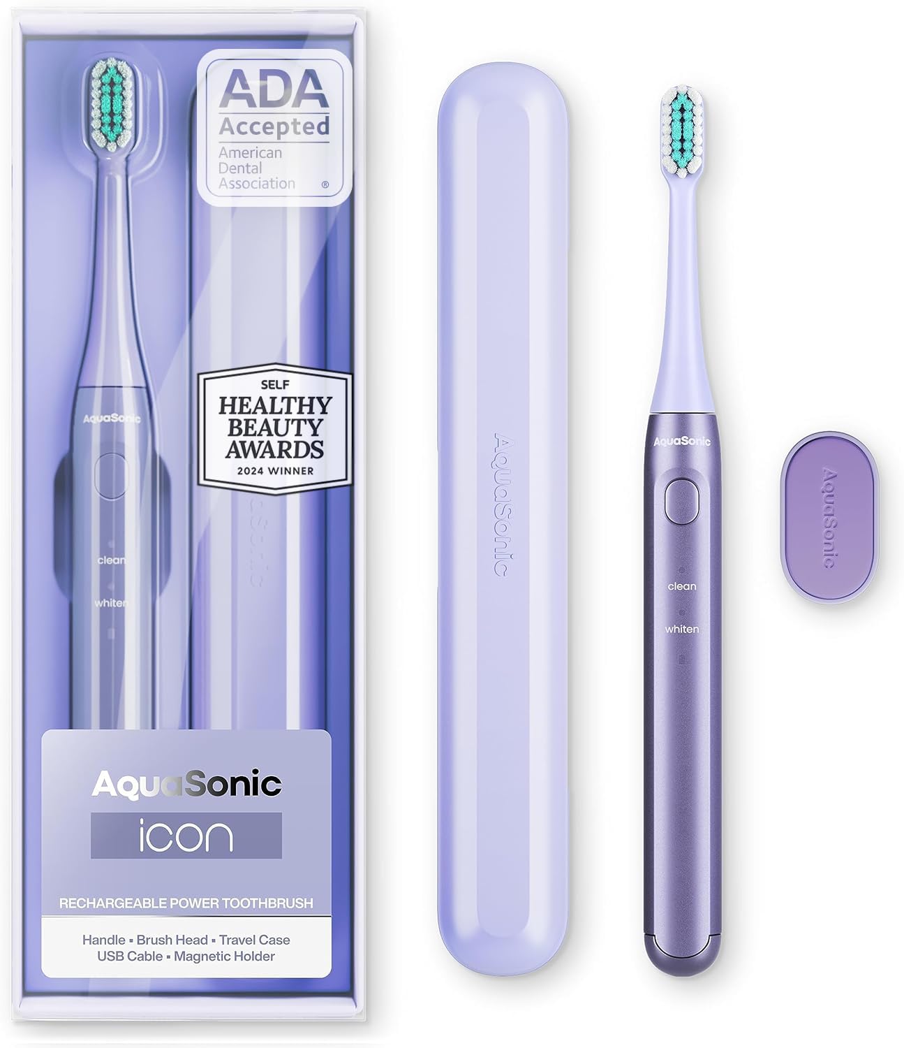 Aquasonic Icon vista frontal Lilac con diseño elegante y compacto
