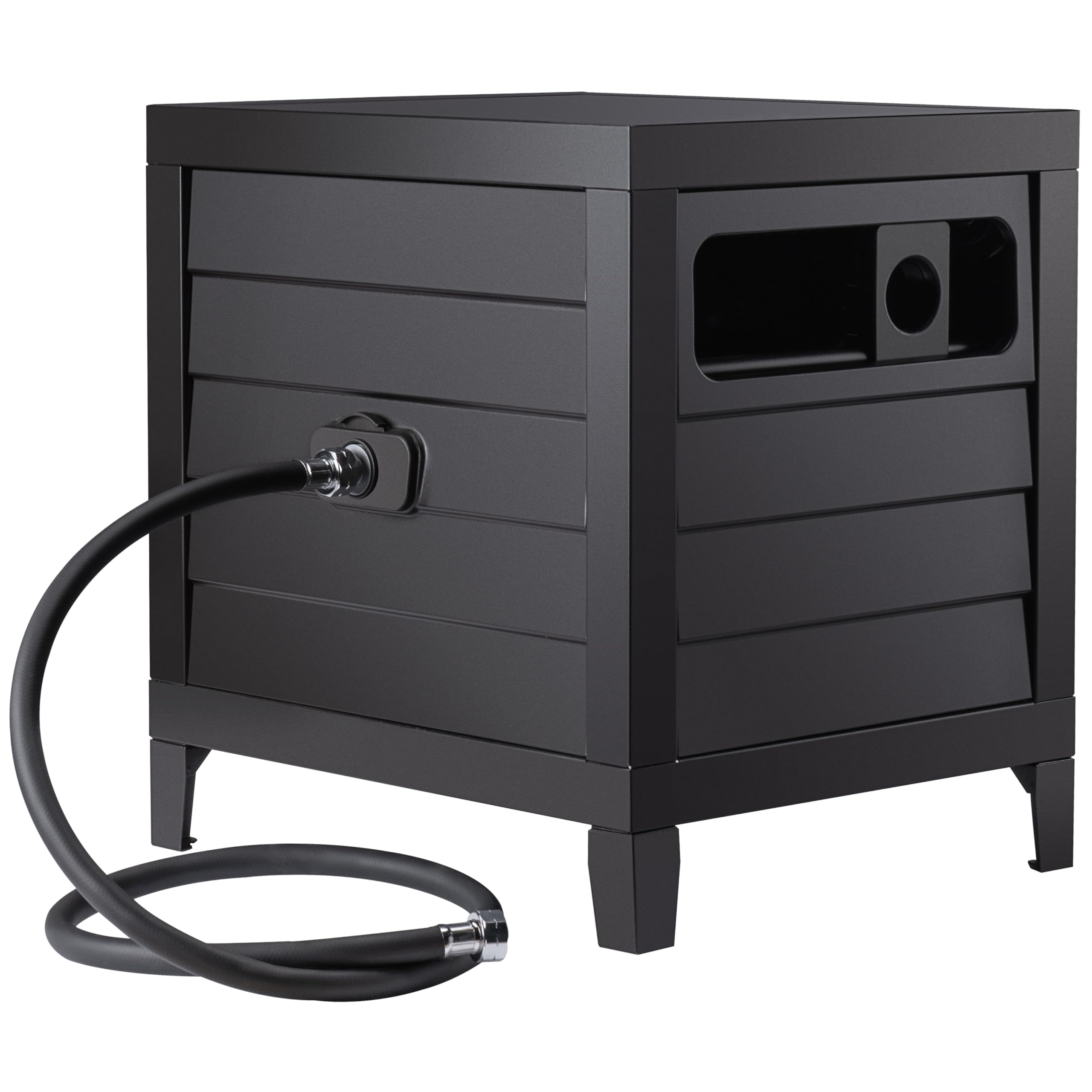 AQUAZILLA open lid revealing concealed hose storage and easy access