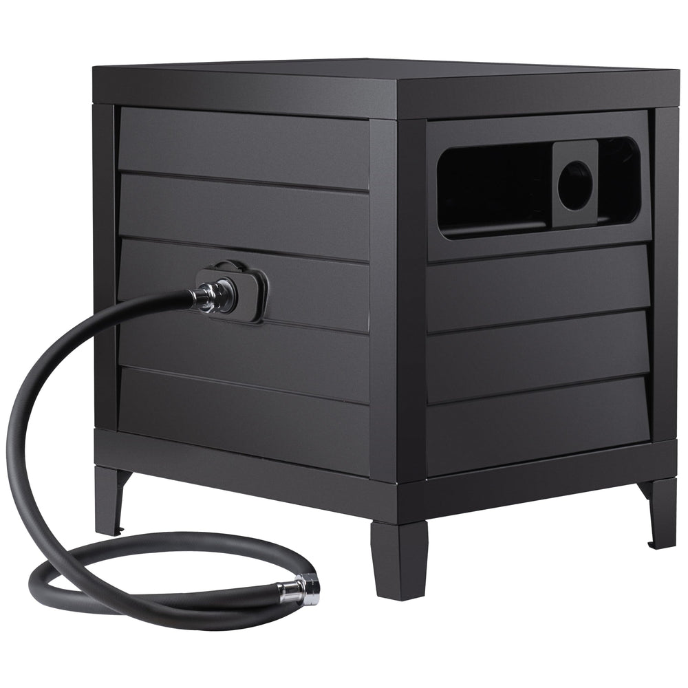 AQUAZILLA open lid revealing concealed hose storage and easy access