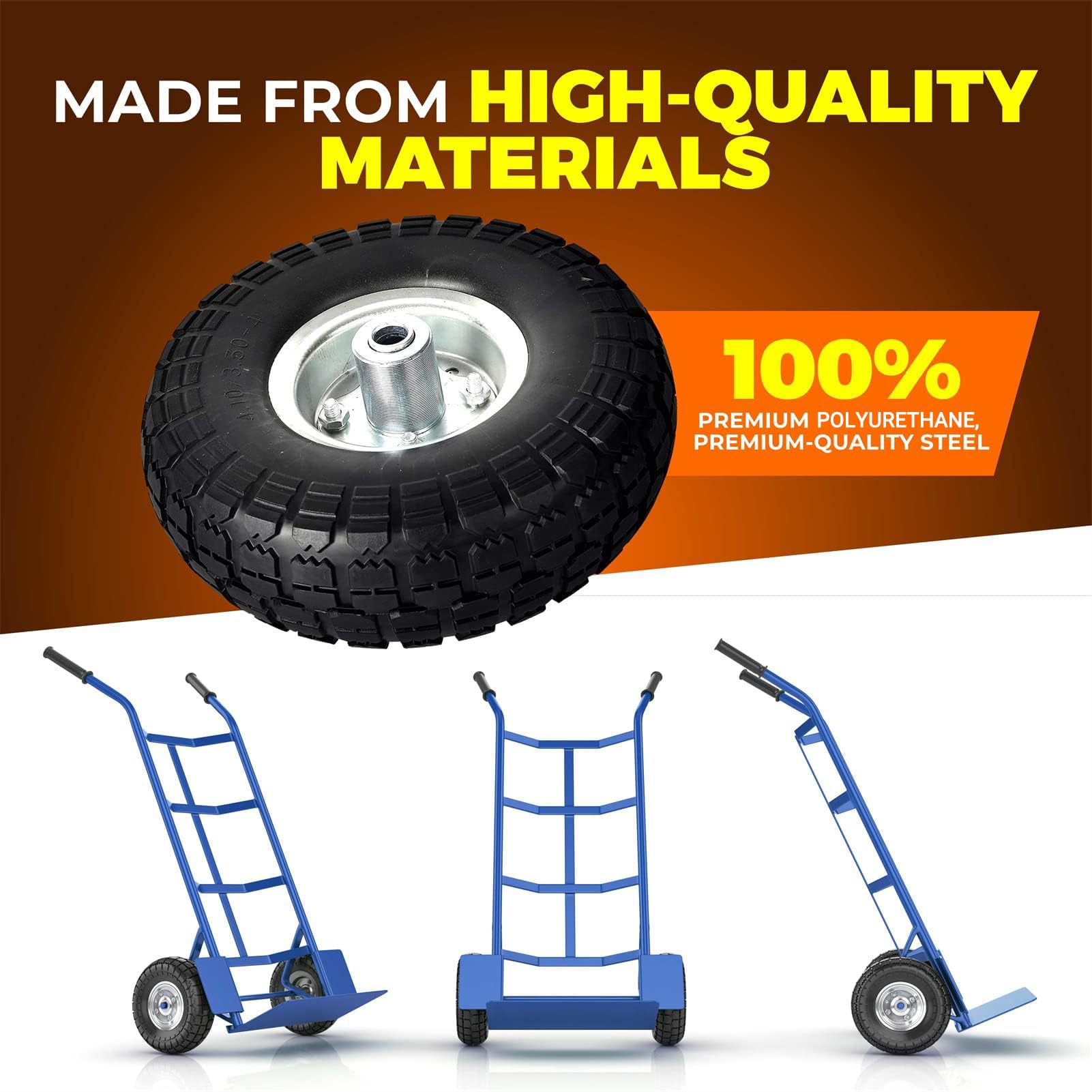 AR-PRO wheel installed on wheelbarrow demonstrating immediate flat-free replacement benefit