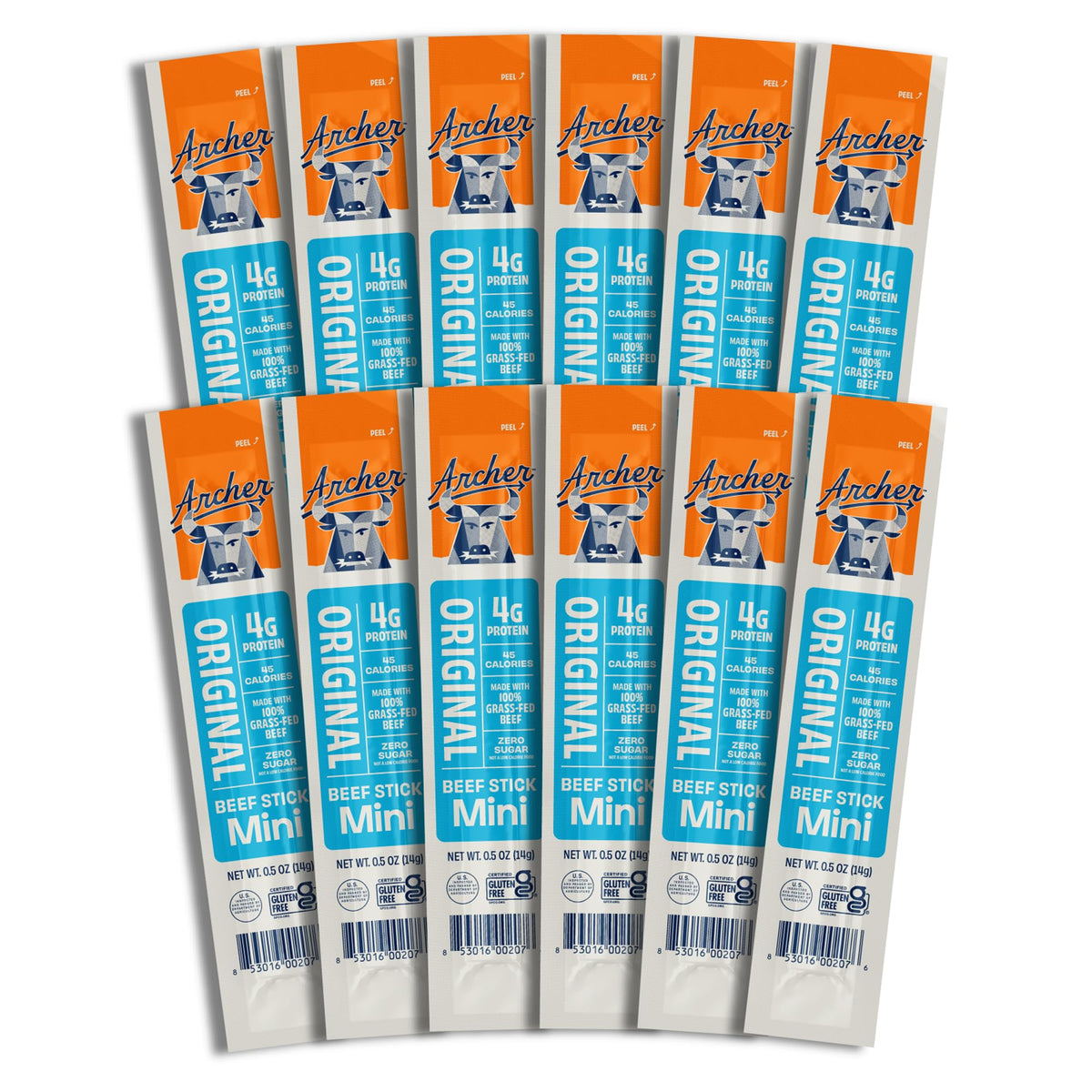 Archer Jerky empaque frontal mostrando paquete de 12 y beneficios prácticos