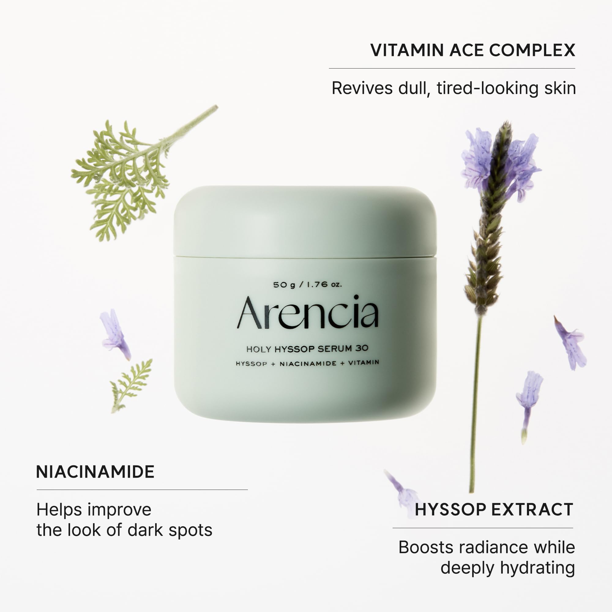 ARENCIA etiqueta con lista de ingredientes clave y proporciones