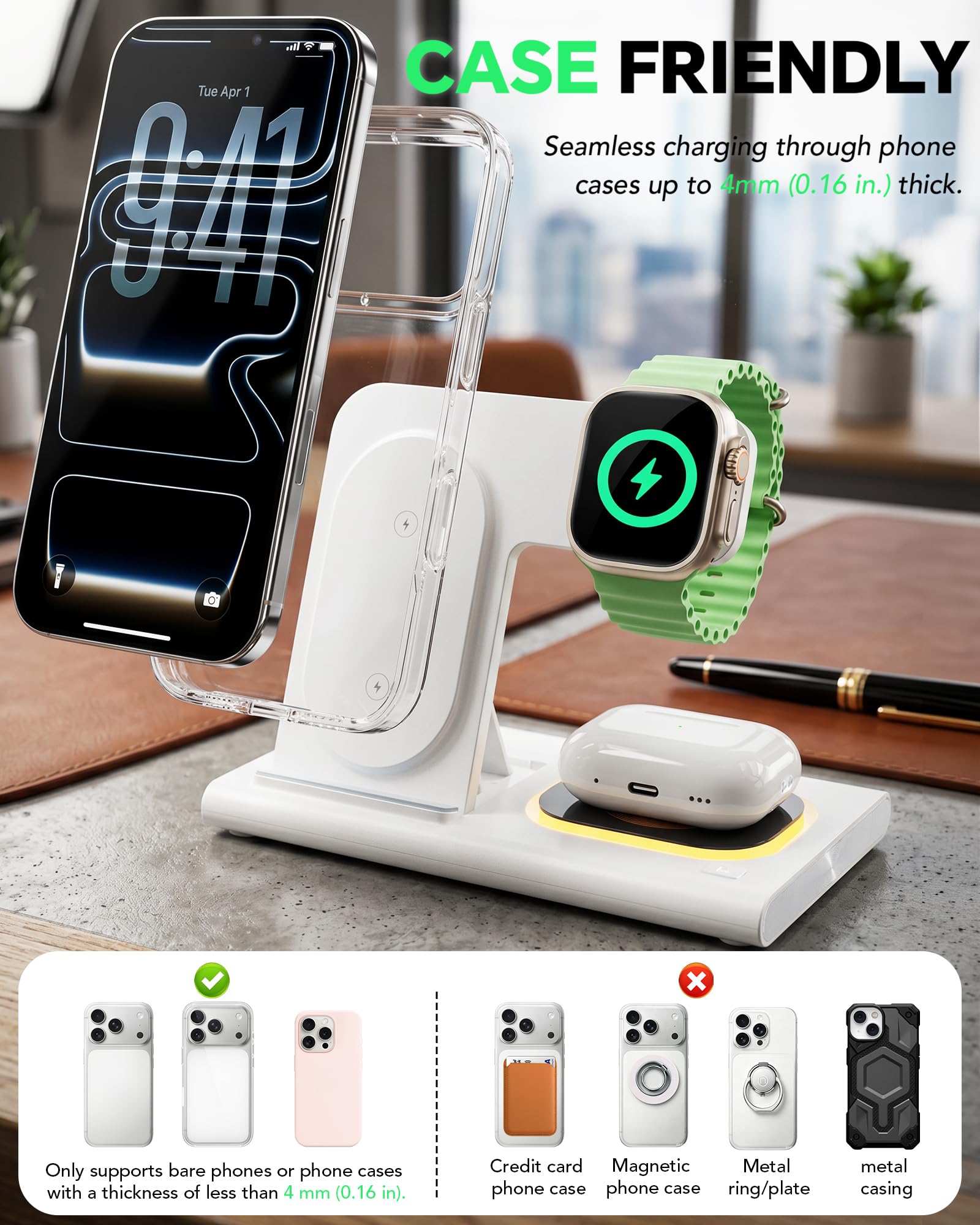 Aresh en mesita de noche con luz LED tenue, organiza y ahorra espacio
