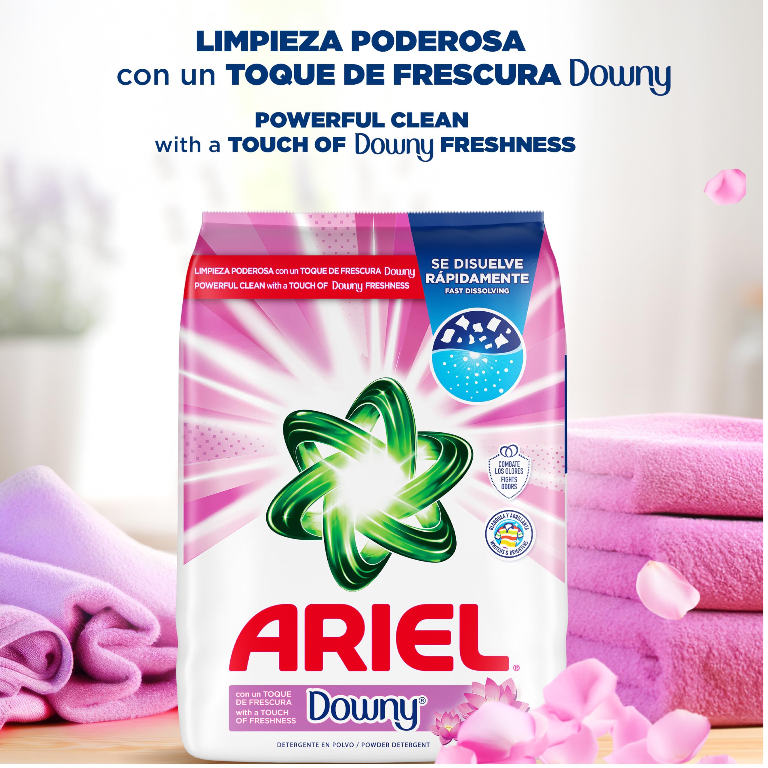 ARIEL primer plano del polvo mostrando textura de fácil disolución y eficacia