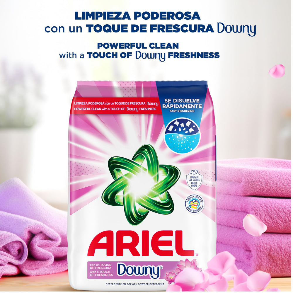 ARIEL primer plano del polvo mostrando textura de fácil disolución y eficacia