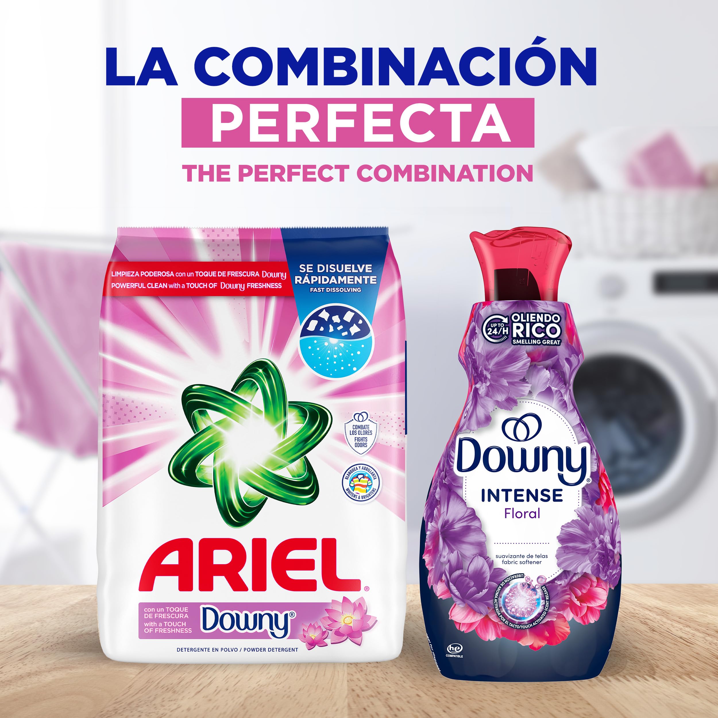 ARIEL ropa blanca recién lavada que muestra blanqueo y aspecto renovado