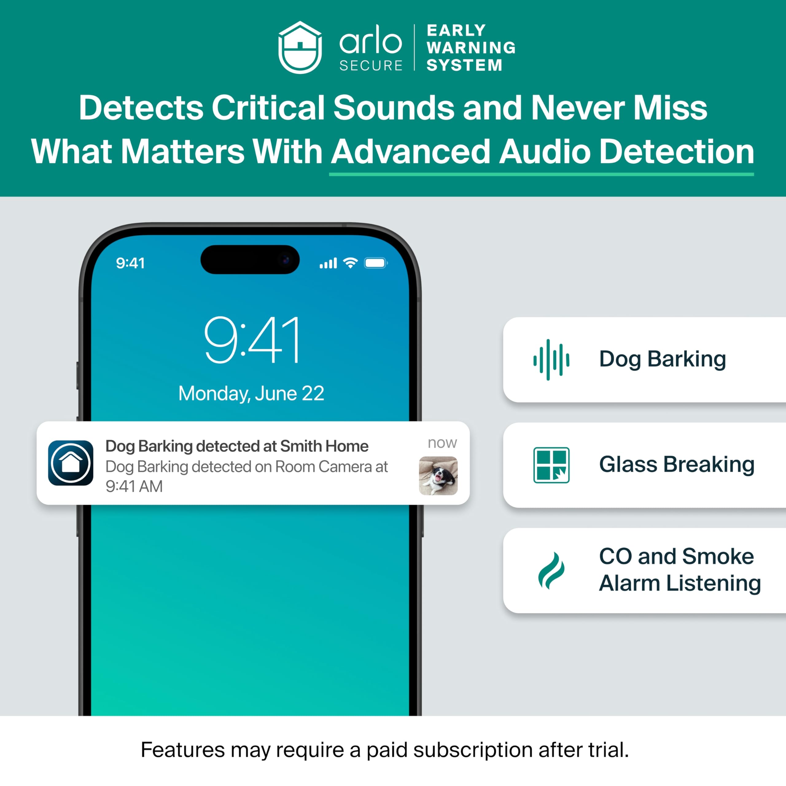 Arlo cable de 6.5 ft conectado para alimentación continua y colocación flexible