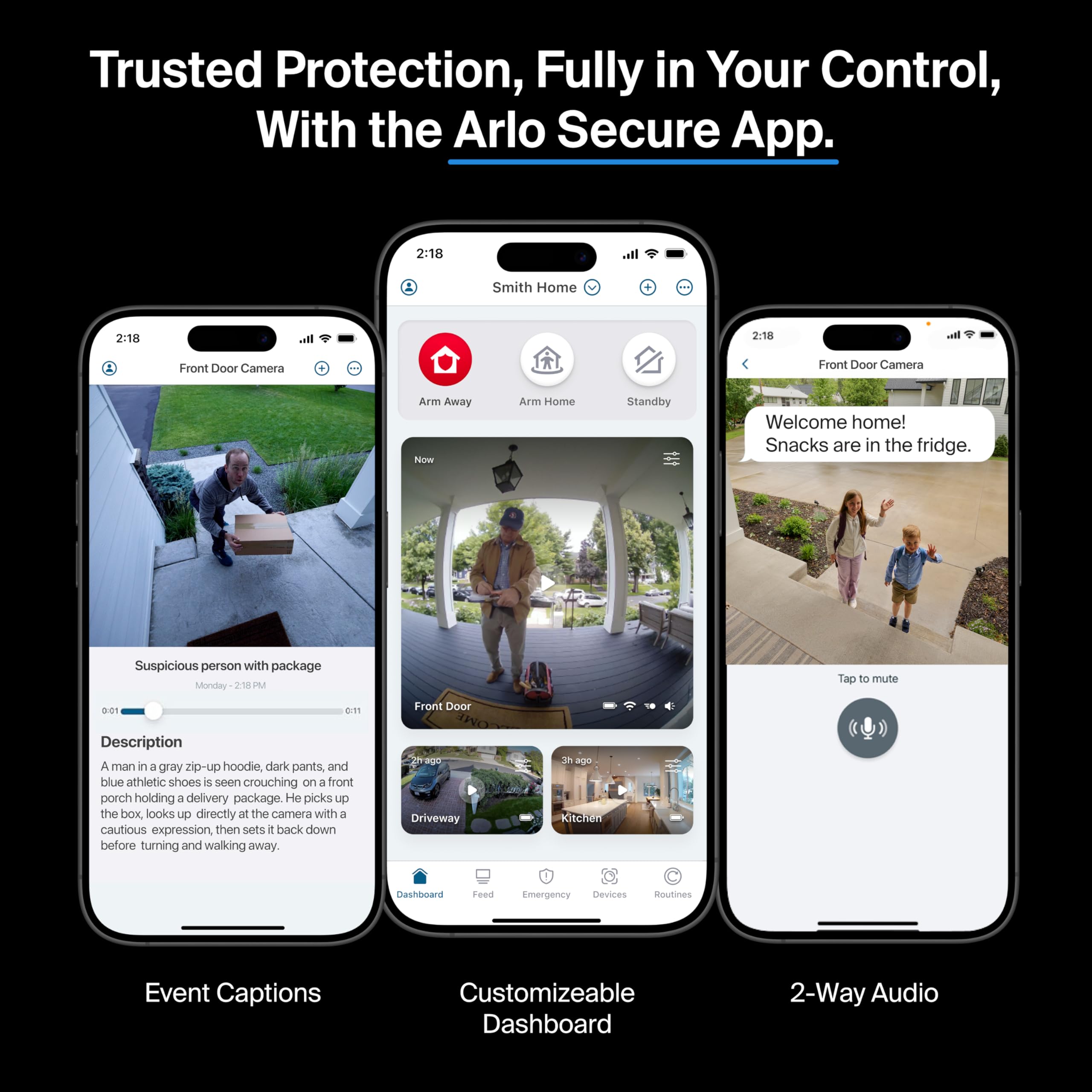 Arlo etiqueta con conectividad ilustrando compatibilidad Wi‑Fi y hogares inteligentes