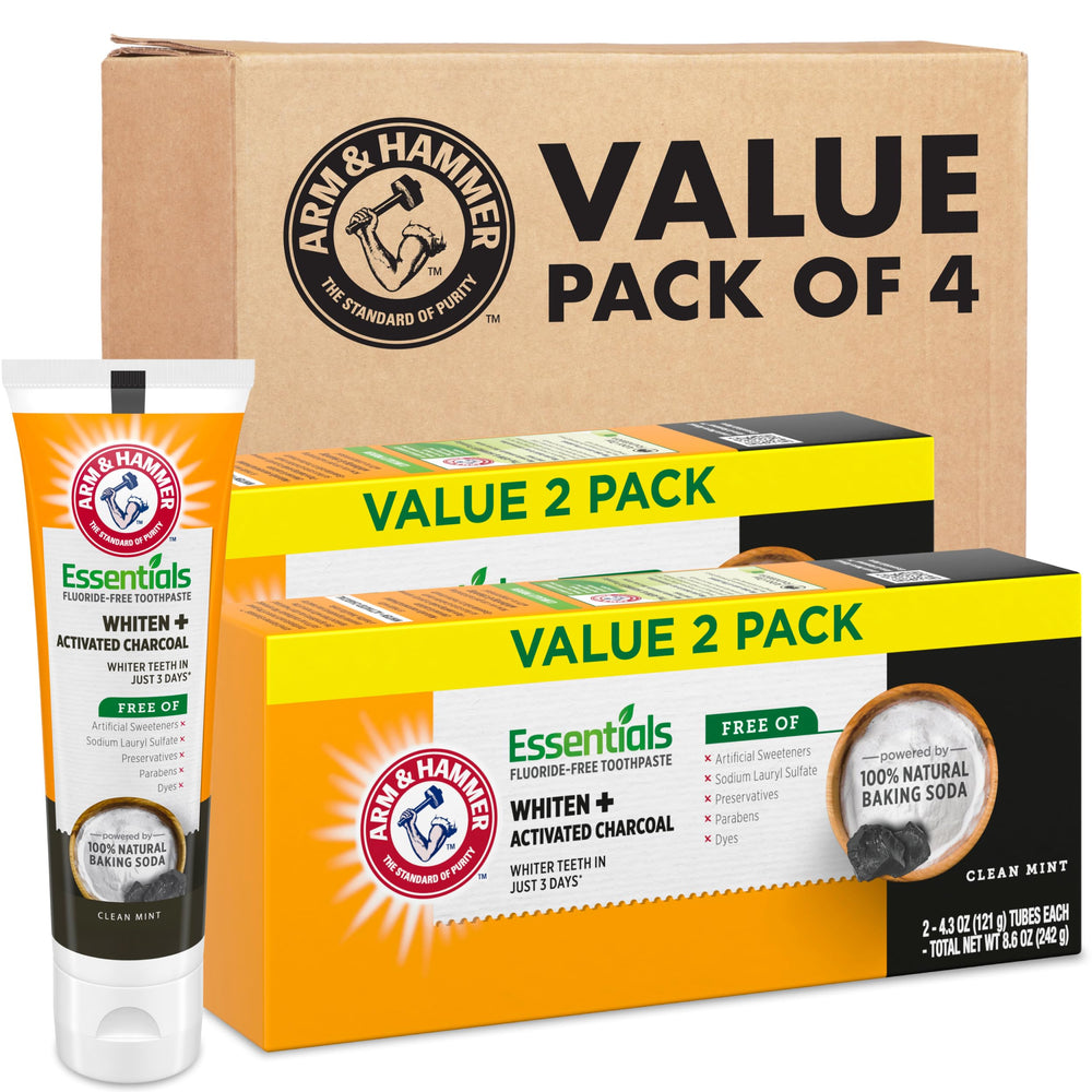 Arm & Hammer frente del pack de cuatro tubos, almacenamiento práctico