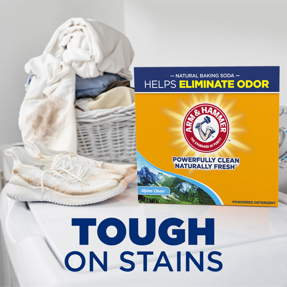 Arm & Hammer cucharilla y detalle del polvo muestra dosificación precisa y economía