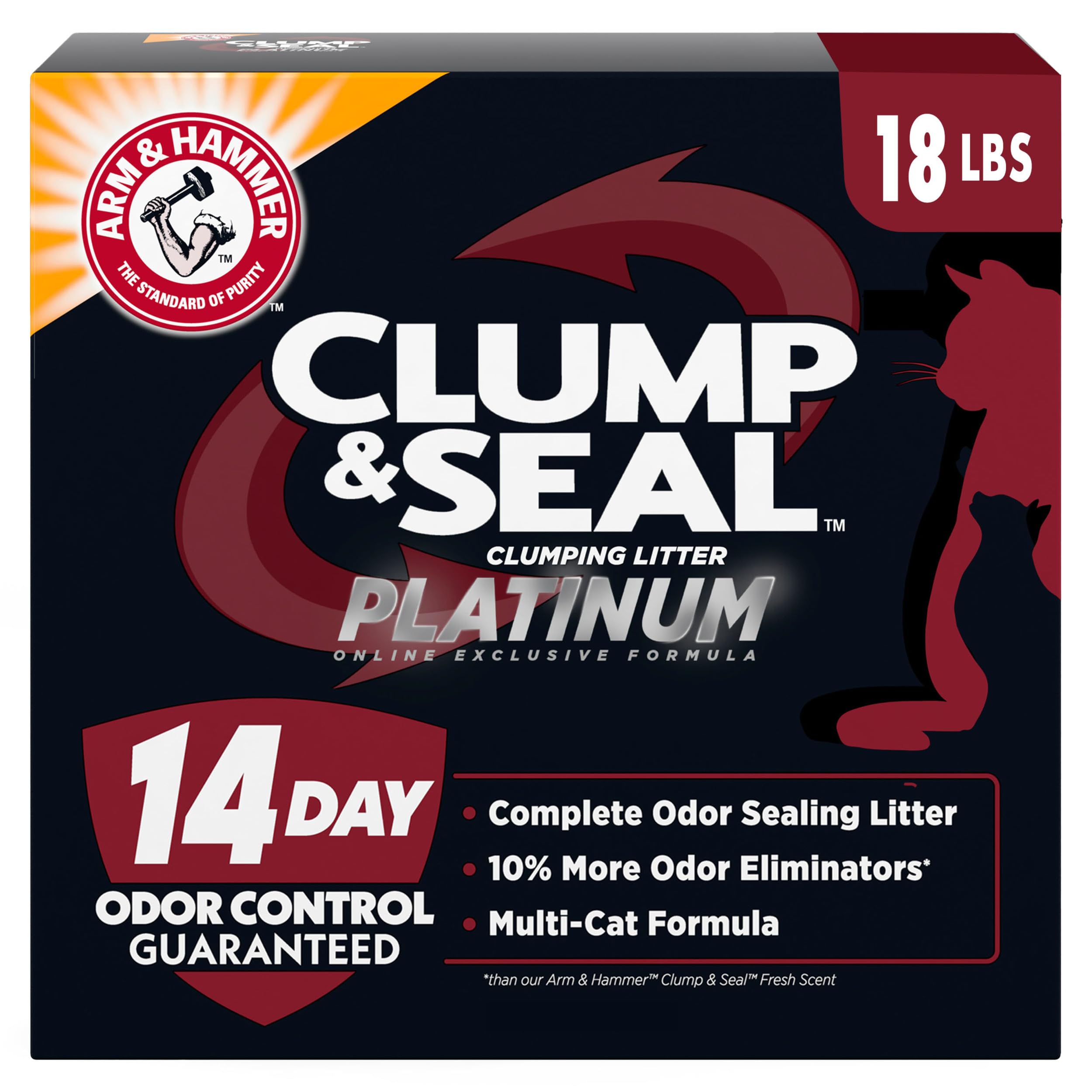 ARM & HAMMER bolsa frontal del producto mostrando 18 libras y beneficios