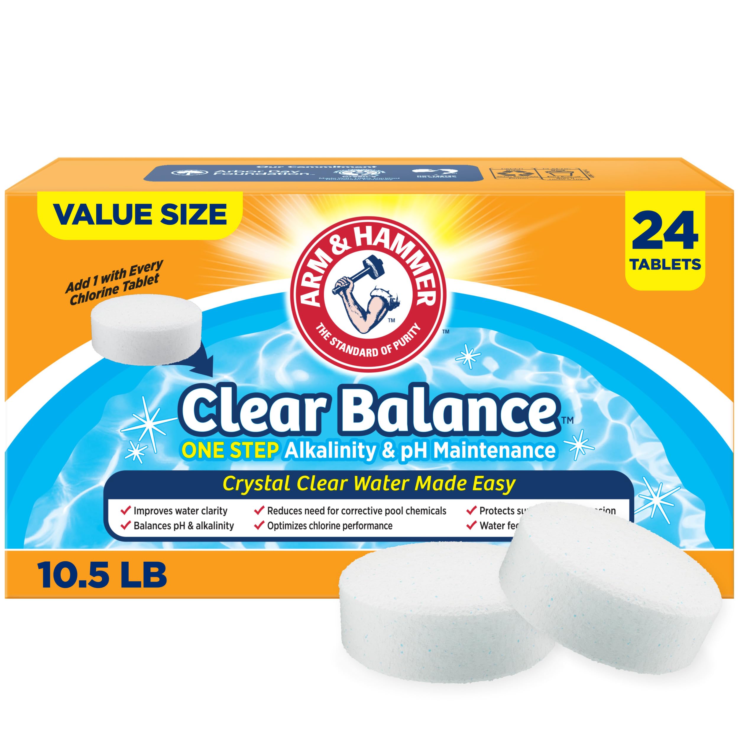 Arm & Hammer empaque frontal mostrando 24 tabletas y facilidad de uso